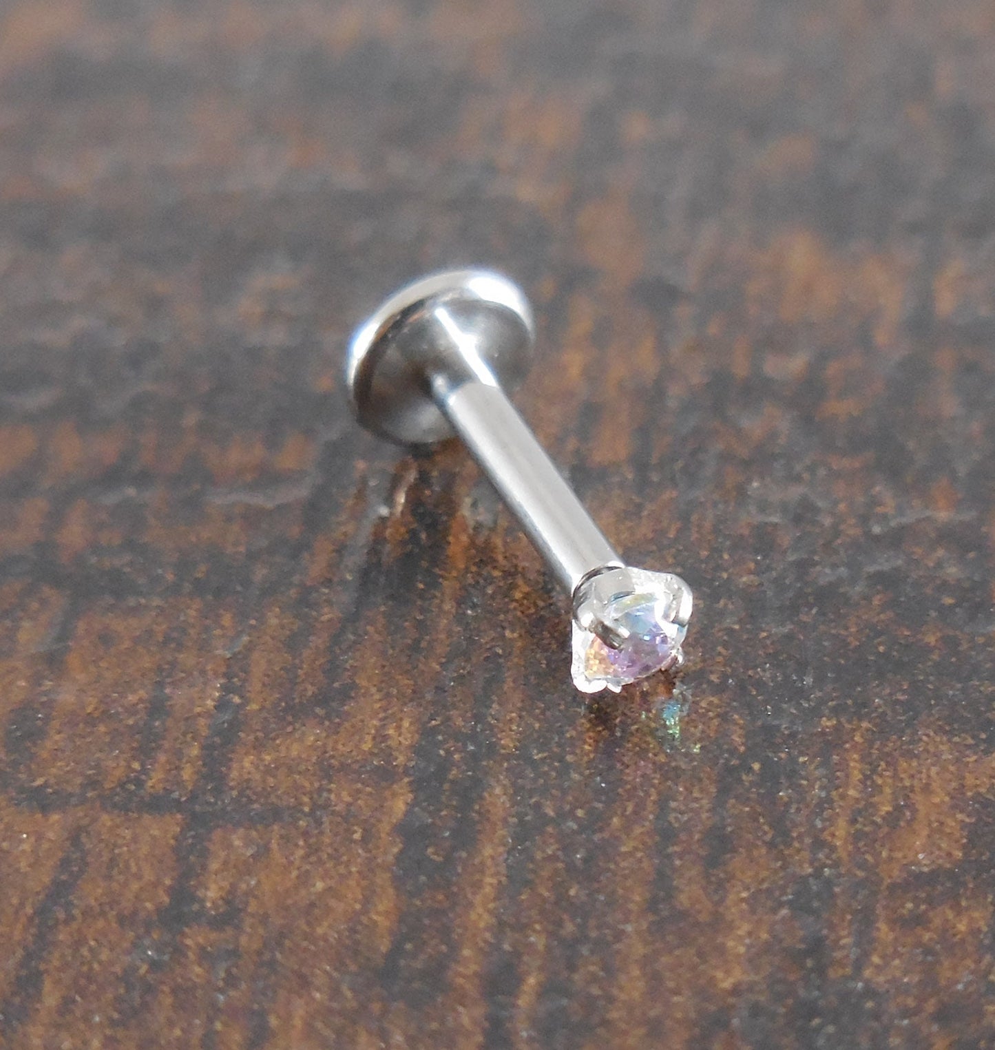 16g 2-4mm Tragus 5mm-10mm AB Crystal Rainbow Stone Threadless Push Pin Labret Triple Helix Nose Ring Cartilage Earrings Stainless Prong Set