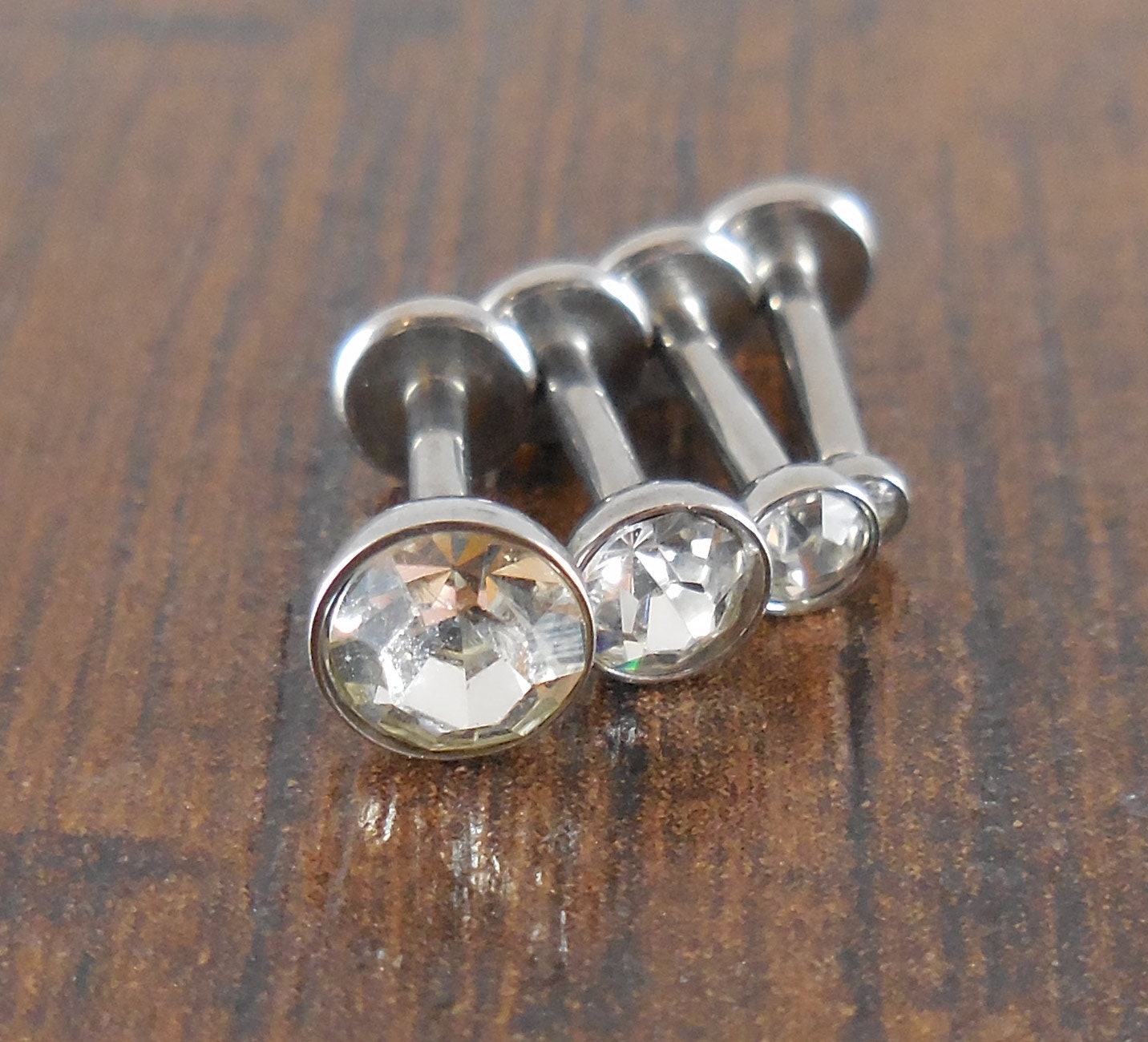 16g 2, 3, 4 or 5mm Clear Cubic Zirconia 6mm or 8mm Thread less Push Pin Triple Forward Stainless Helix Earring Cartilage Labret Nose Ring