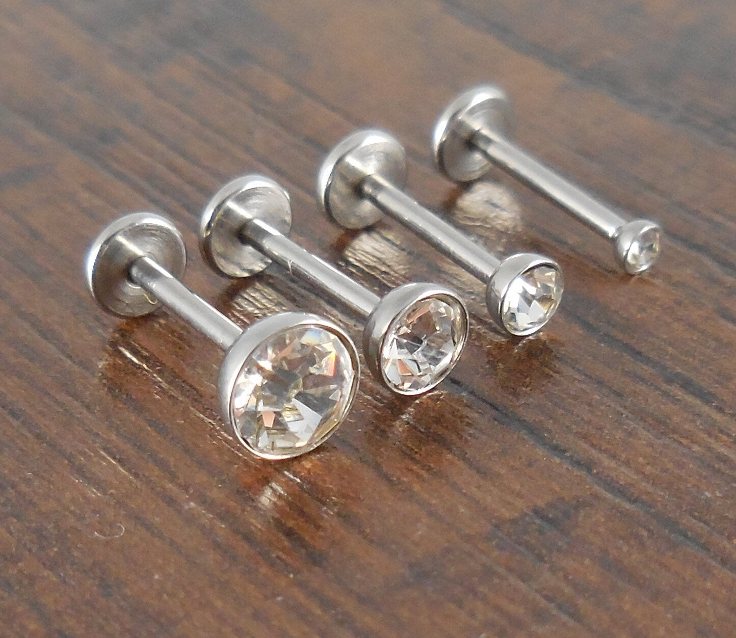 18g 2, 3, 4 or 5mm Clear Cubic Zirconia 6mm or 8mm Thread less Push Pin Triple Forward Stainless Helix Earring Cartilage Labret Nose Ring