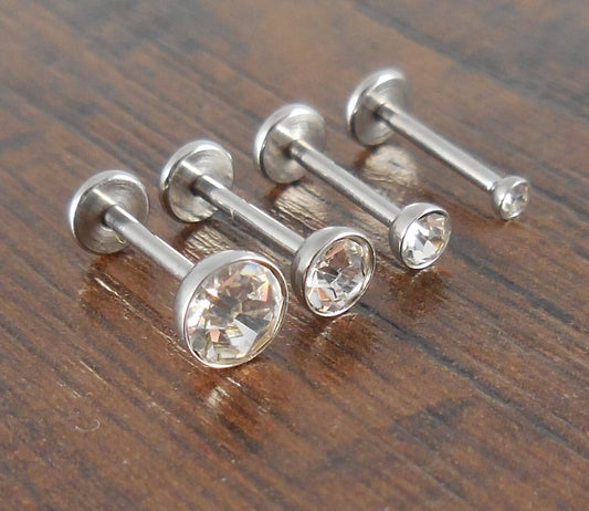 18g 2, 3, 4 or 5mm Clear Cubic Zirconia 6mm or 8mm Thread less Push Pin Triple Forward Stainless Helix Earring Cartilage Labret Nose Ring