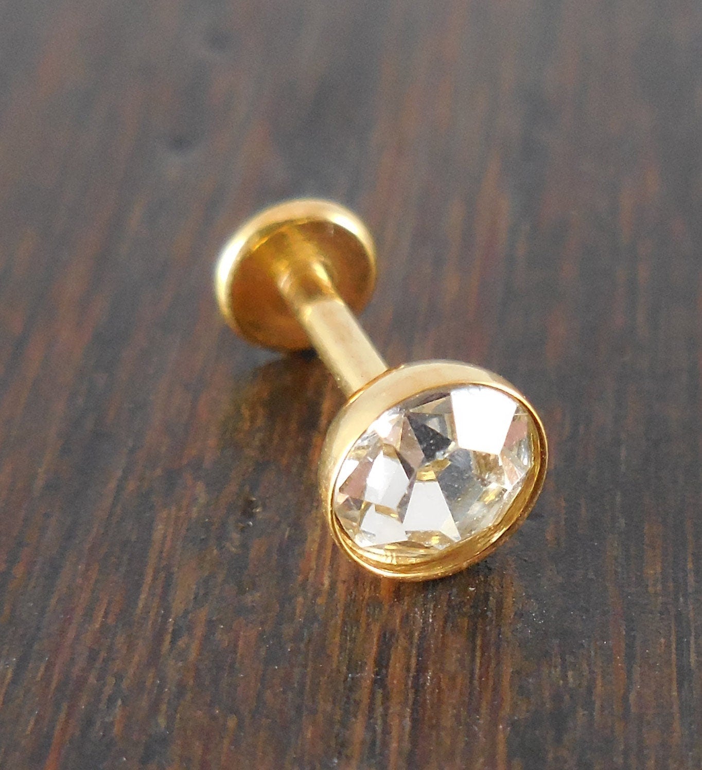 16g 2, 3, 4 or 5mm Clear Cubic Zirconia 6mm or 8mm Thread less Gold Tone Push Pin Triple Forward Helix Earring Cartilage Labret Nose Ring