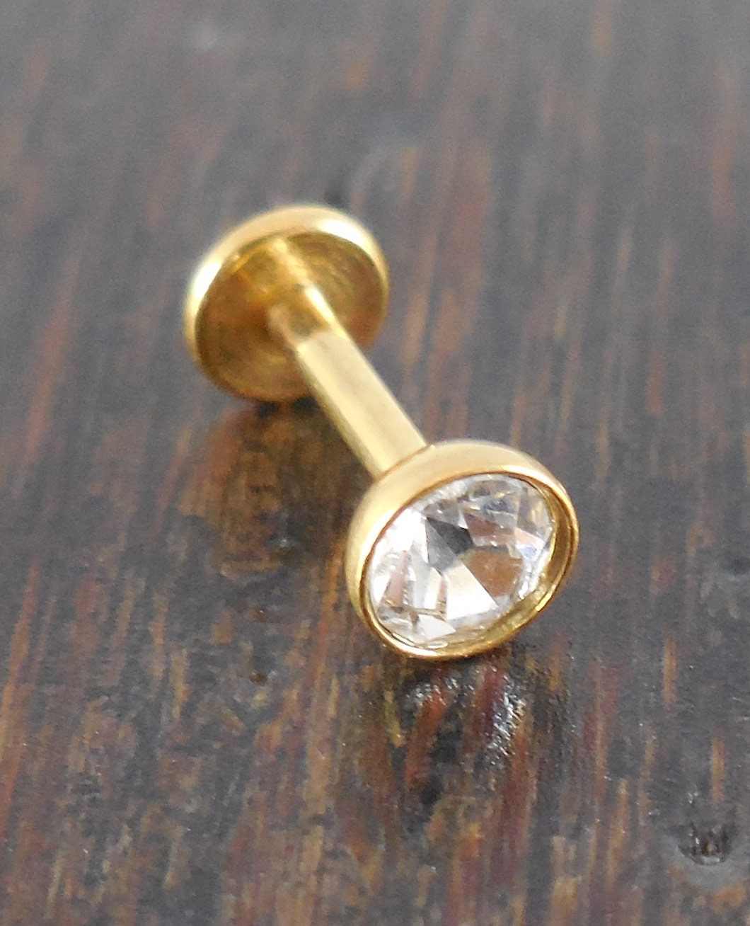 16g 2, 3, 4 or 5mm Clear Cubic Zirconia 6mm or 8mm Thread less Gold Tone Push Pin Triple Forward Helix Earring Cartilage Labret Nose Ring