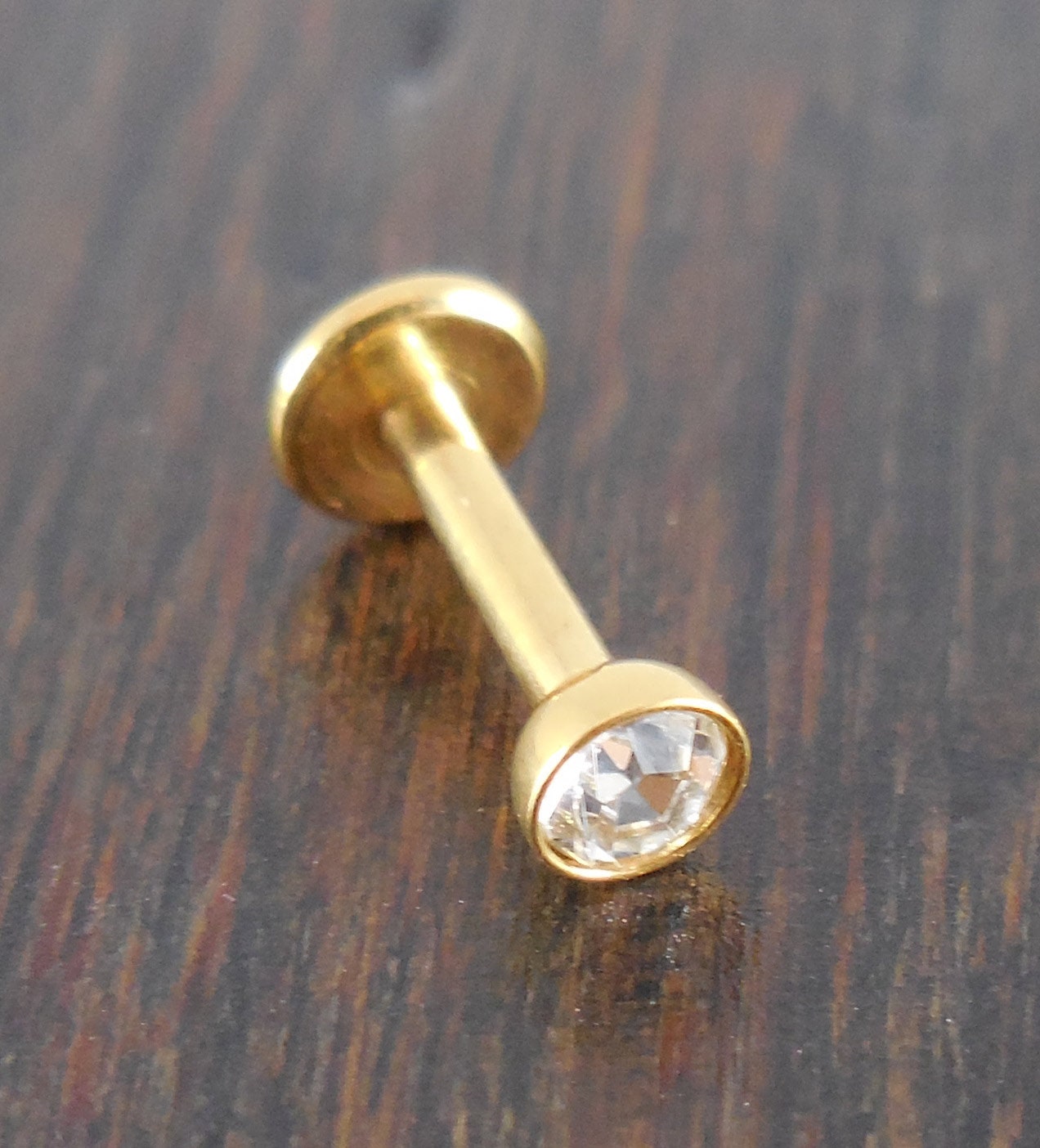 16g 2, 3, 4 or 5mm Clear Cubic Zirconia 6mm or 8mm Thread less Gold Tone Push Pin Triple Forward Helix Earring Cartilage Labret Nose Ring