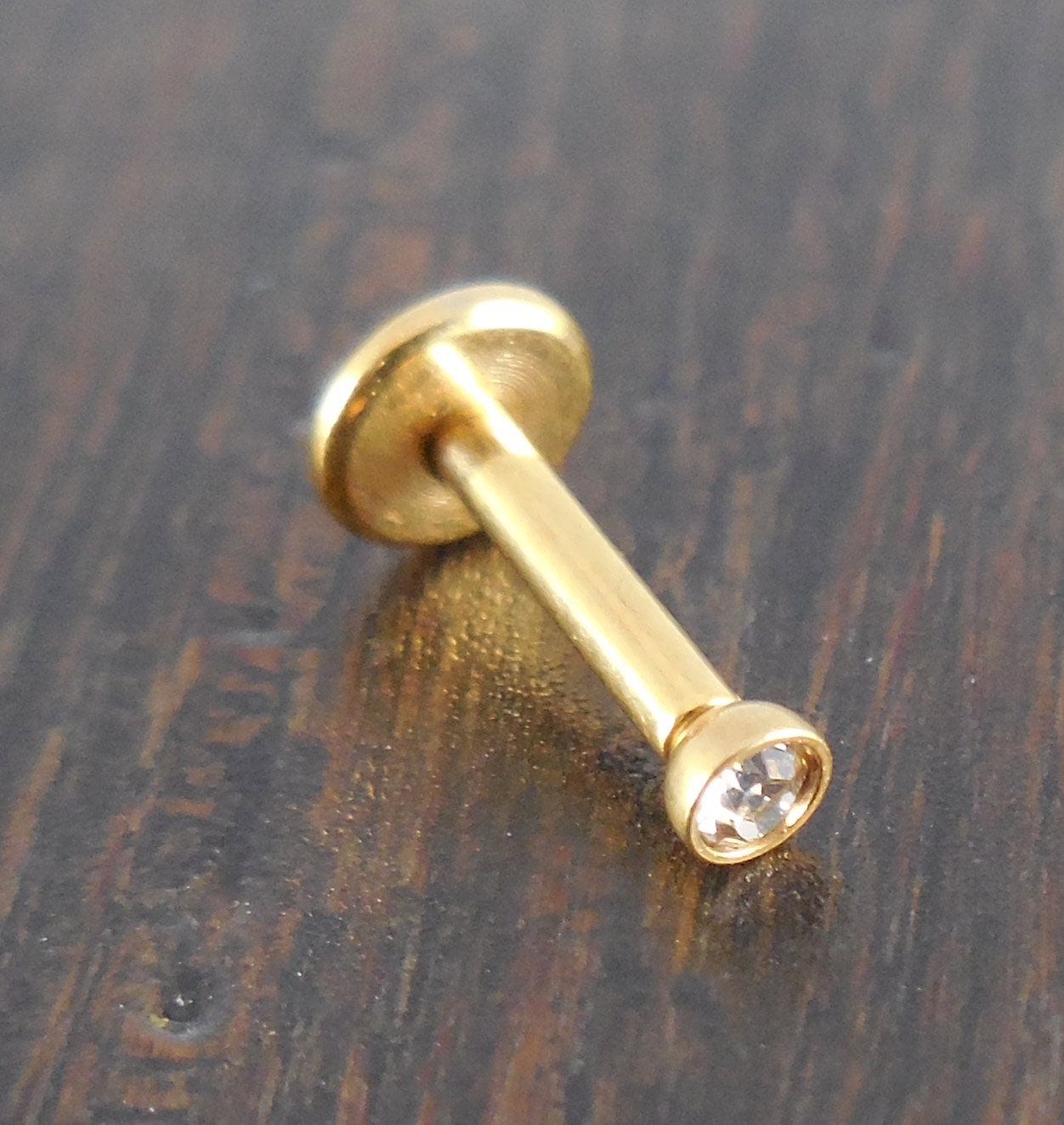 16g 2, 3, 4 or 5mm Clear Cubic Zirconia 6mm or 8mm Thread less Gold Tone Push Pin Triple Forward Helix Earring Cartilage Labret Nose Ring