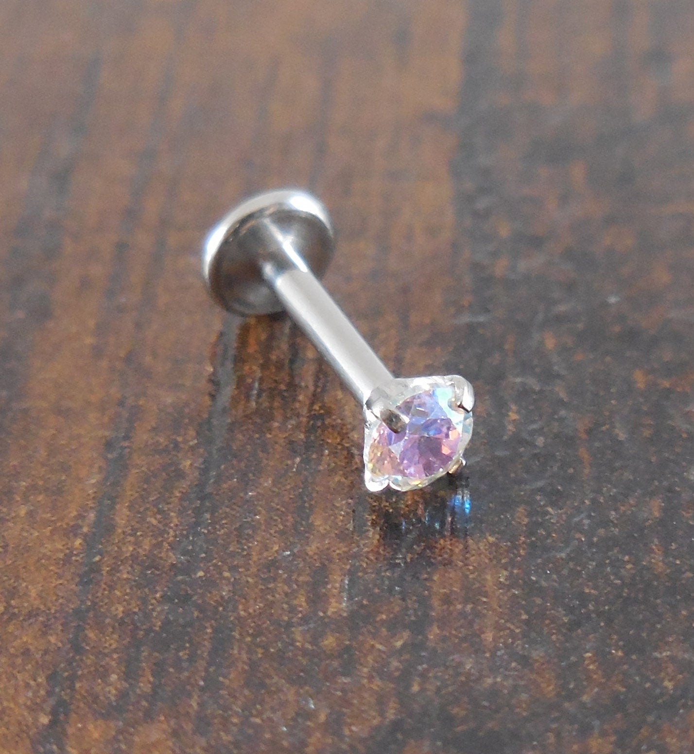 16g 2-4mm Tragus 5mm-10mm AB Crystal Rainbow Stone Threadless Push Pin Labret Triple Helix Nose Ring Cartilage Earrings Stainless Prong Set