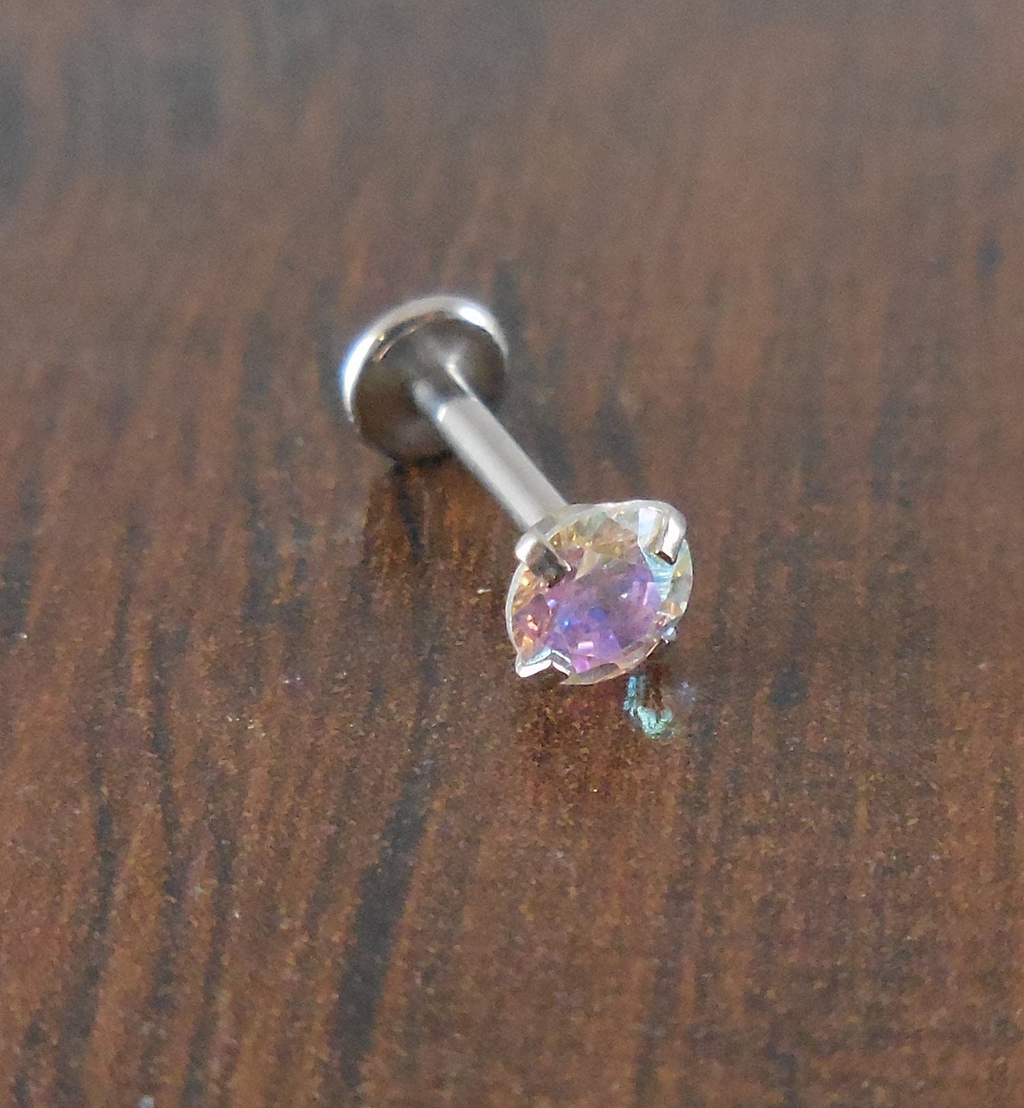 16g 2-4mm Tragus 5mm-10mm AB Crystal Rainbow Stone Threadless Push Pin Labret Triple Helix Nose Ring Cartilage Earrings Stainless Prong Set