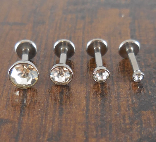 16g 2, 3, 4 or 5mm Clear Cubic Zirconia 6mm or 8mm Thread less Push Pin Triple Forward Stainless Helix Earring Cartilage Labret Nose Ring