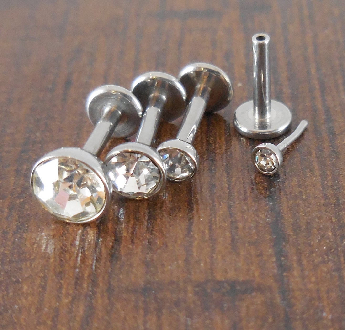 16g 2, 3, 4 or 5mm Clear Cubic Zirconia 6mm or 8mm Thread less Push Pin Triple Forward Stainless Helix Earring Cartilage Labret Nose Ring
