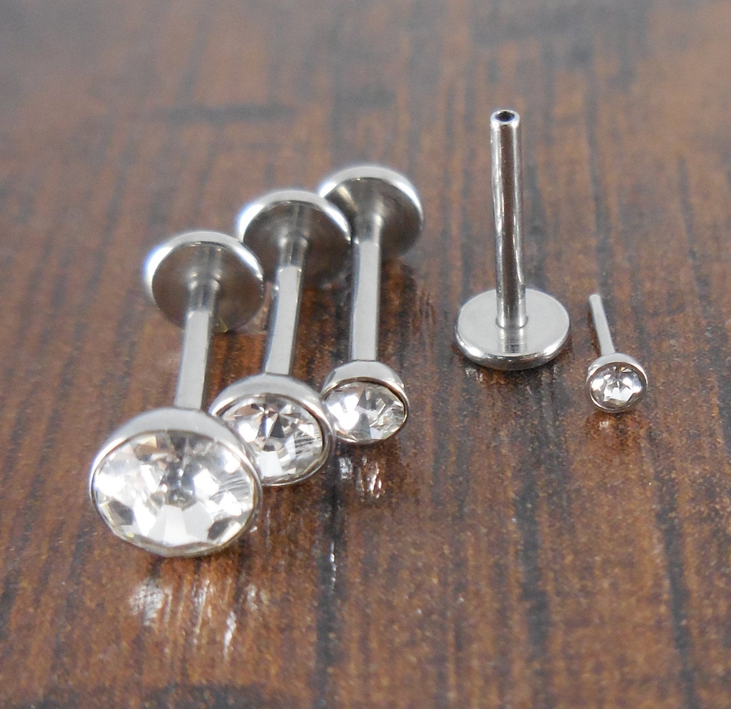 18g 2, 3, 4 or 5mm Clear Cubic Zirconia 6mm or 8mm Thread less Push Pin Triple Forward Stainless Helix Earring Cartilage Labret Nose Ring