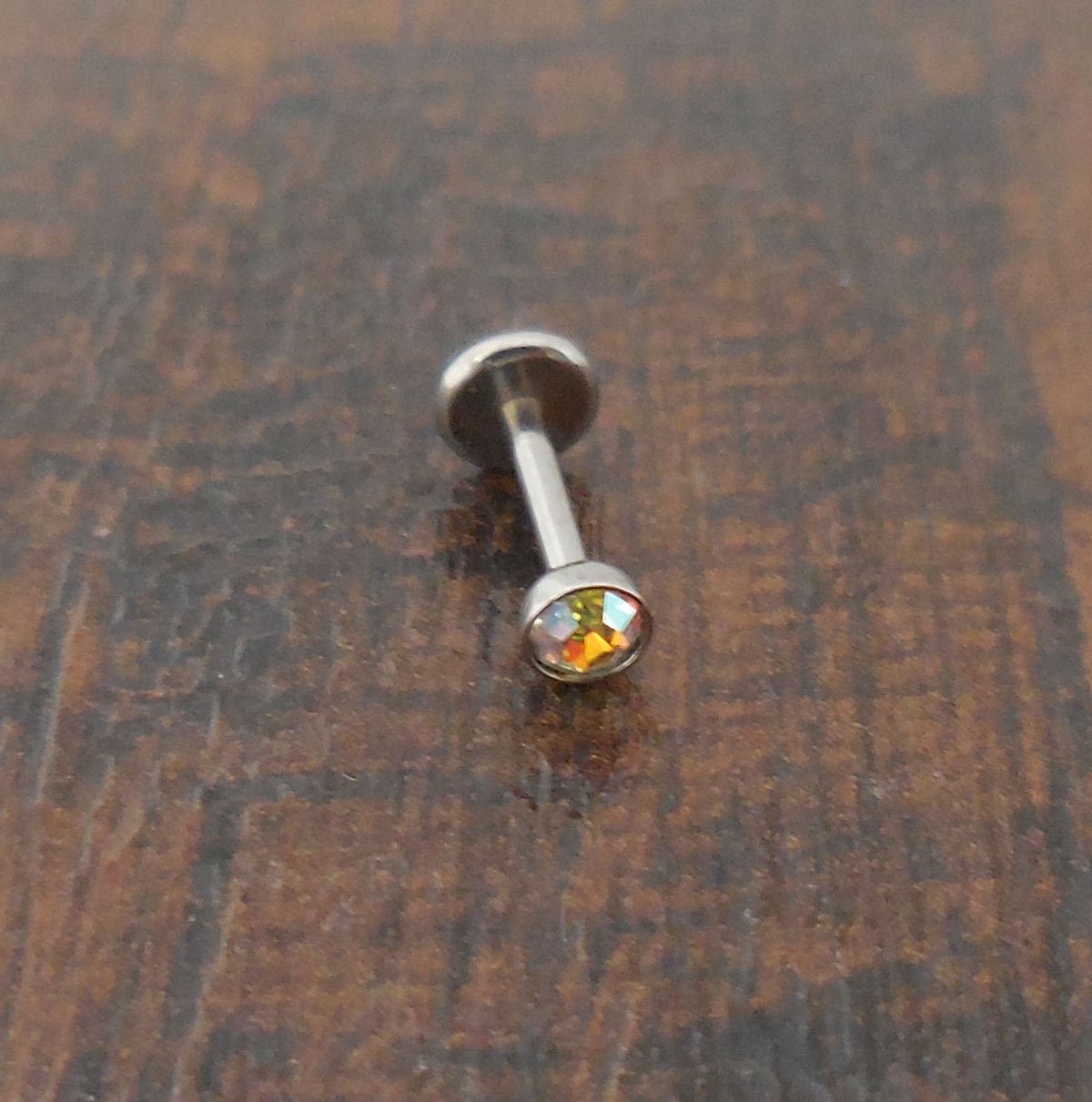 16g 2, 3, 4 or 5mm AB Aurora Borealis 6mm or 8mm Thread less Push Pin Triple Forward Helix Earring Cartilage Labret Stainless Nose Ring