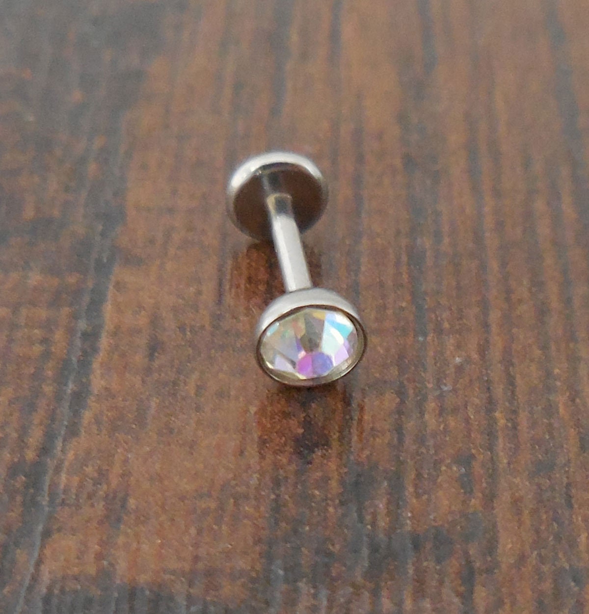 16g 2, 3, 4 or 5mm AB Aurora Borealis 6mm or 8mm Thread less Push Pin Triple Forward Helix Earring Cartilage Labret Stainless Nose Ring