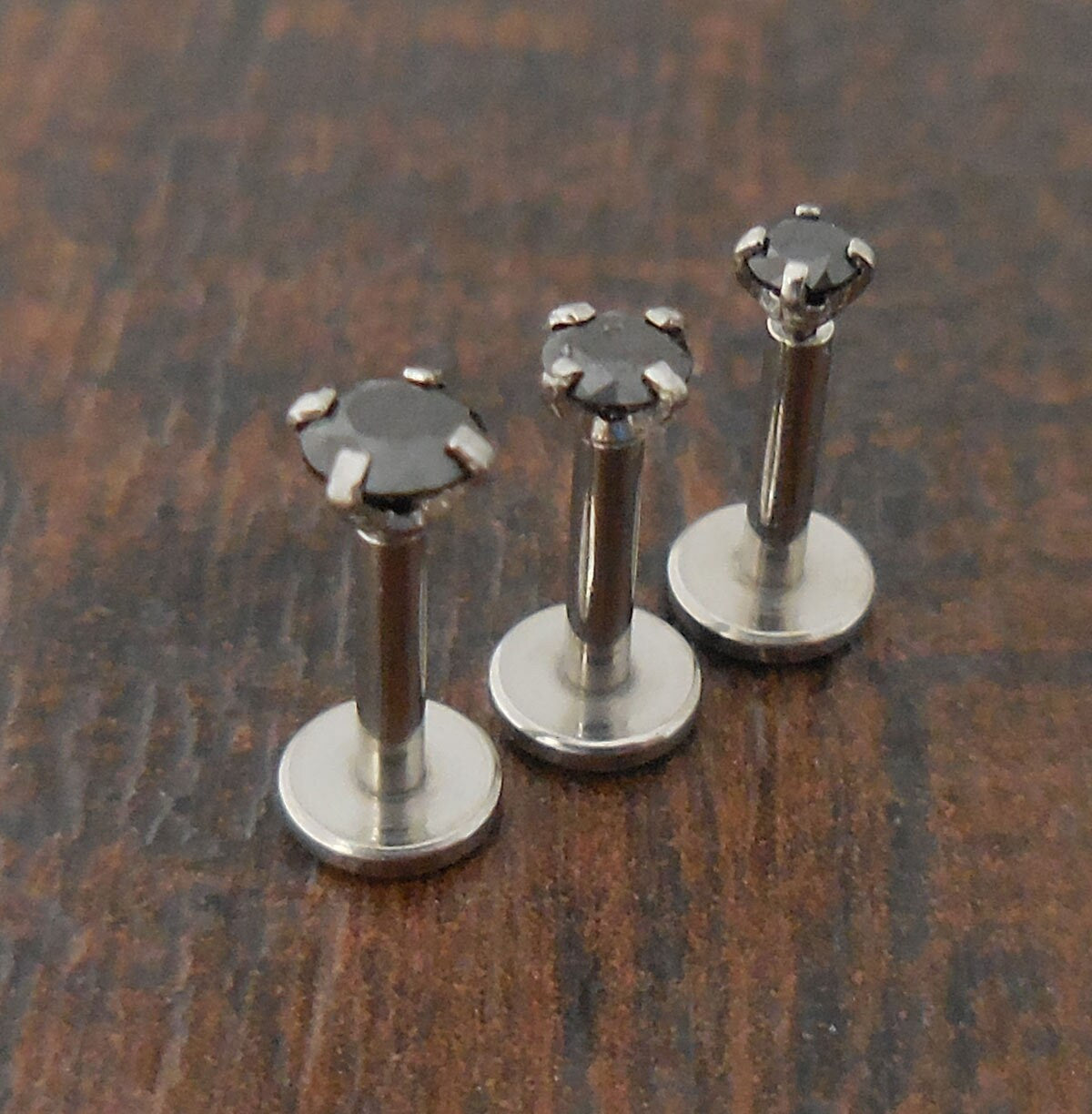 16g Threadless Push Pin Labret Black CZ Triple Helix Cartilage Nose Ring