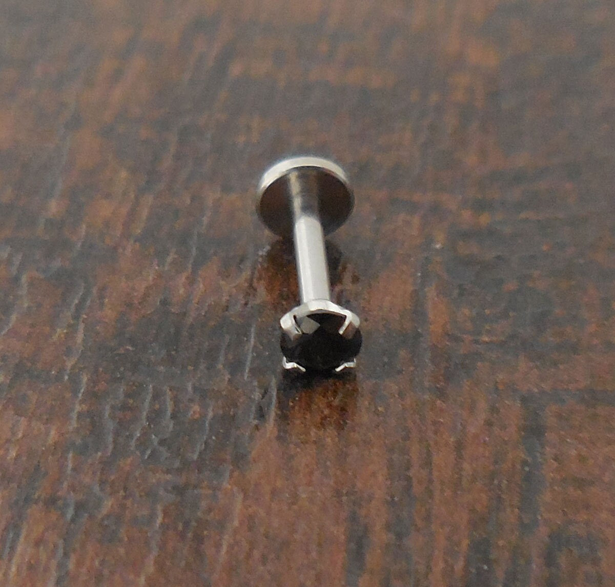 16g Threadless Push Pin Labret Black CZ Triple Helix Cartilage Nose Ring