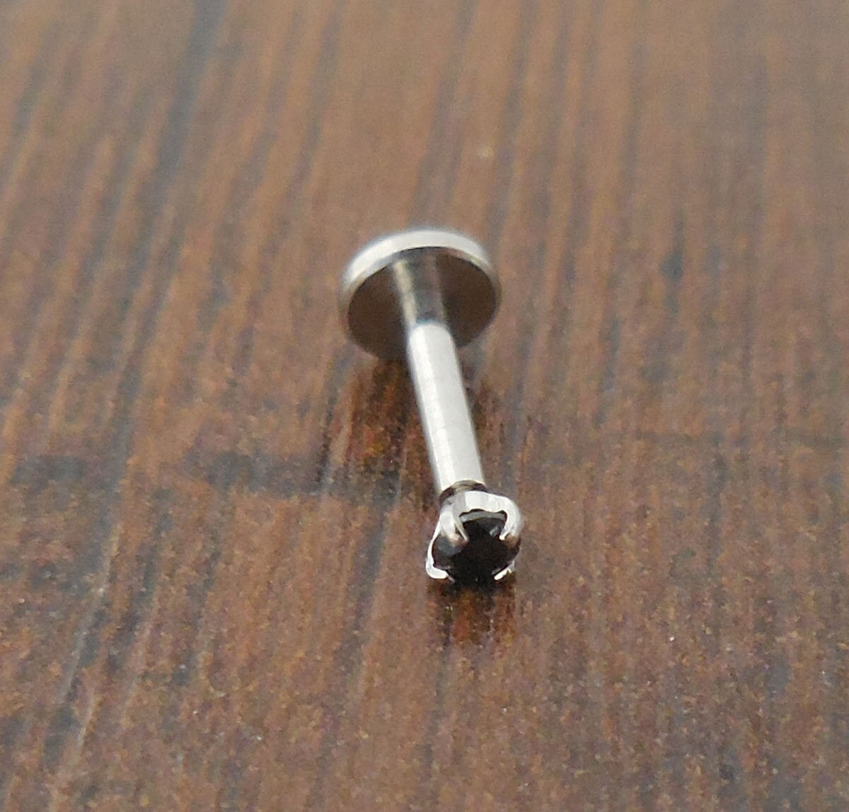 16g Threadless Push Pin Labret Black CZ Triple Helix Cartilage Nose Ring