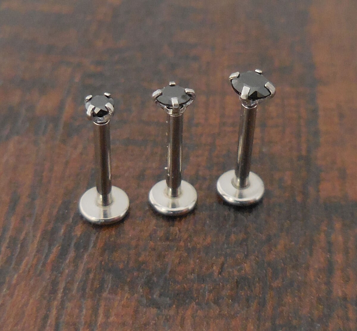 18G 2,2.5,3mm Tragus Black CZ Stone Stainless Threadless 6mm-8mm Push Pin Triple Cartilage Helix Nose Ring Labret Lip Earrings Prong Set
