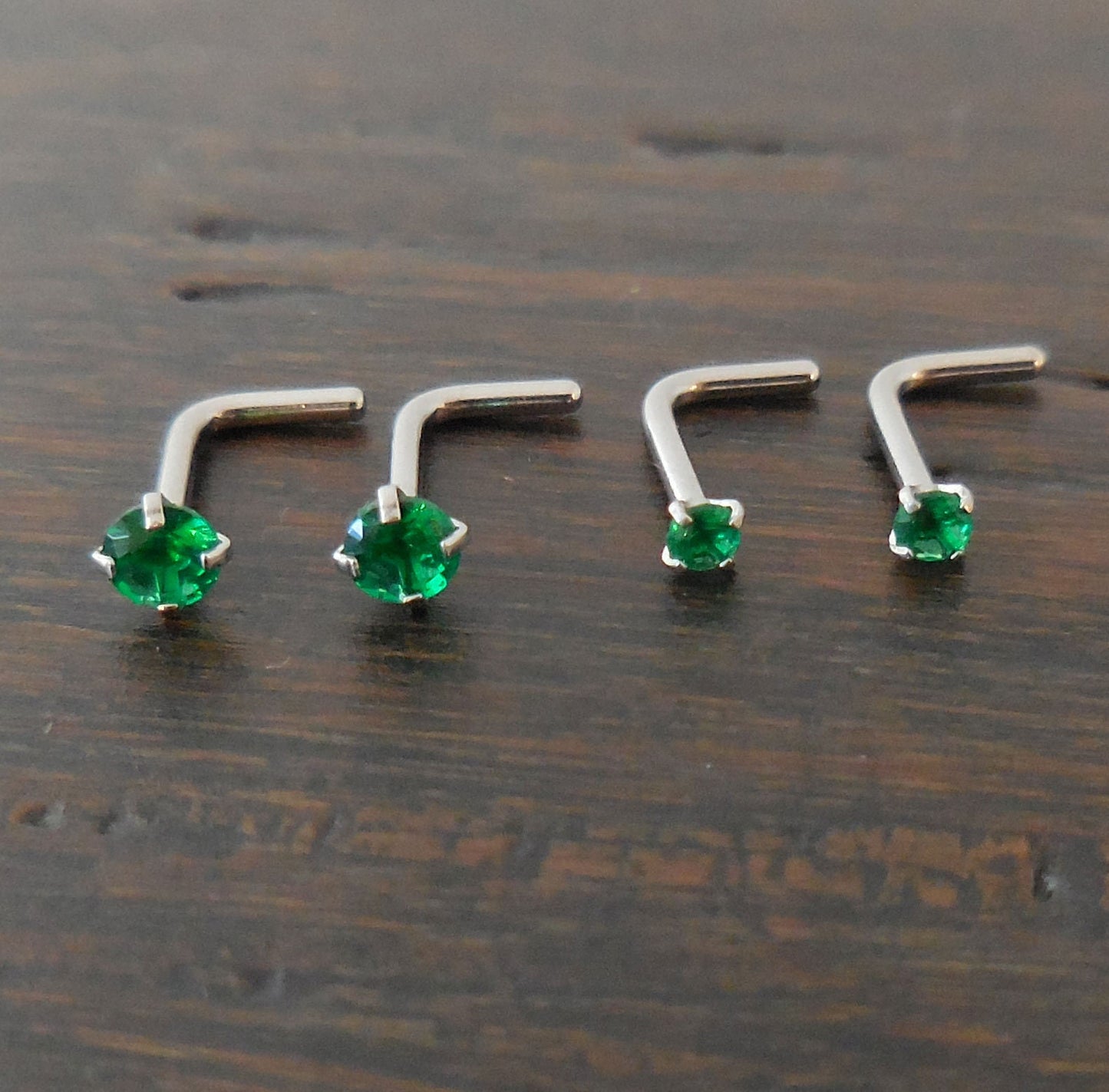 Pair 2mm or 3mm Prong Set Screws Nose Rings Many Colors Stainless Steel Blue Red Pink AB Crystal L Shape 20G or 18G