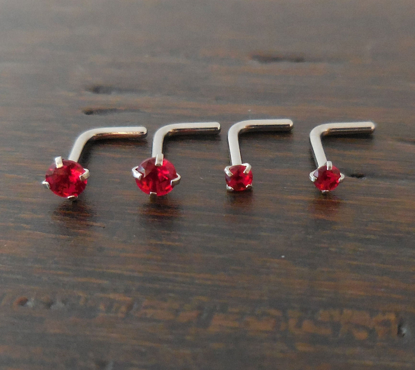 Pair 2mm or 3mm Prong Set Screws Nose Rings Many Colors Stainless Steel Blue Red Pink AB Crystal L Shape 20G or 18G