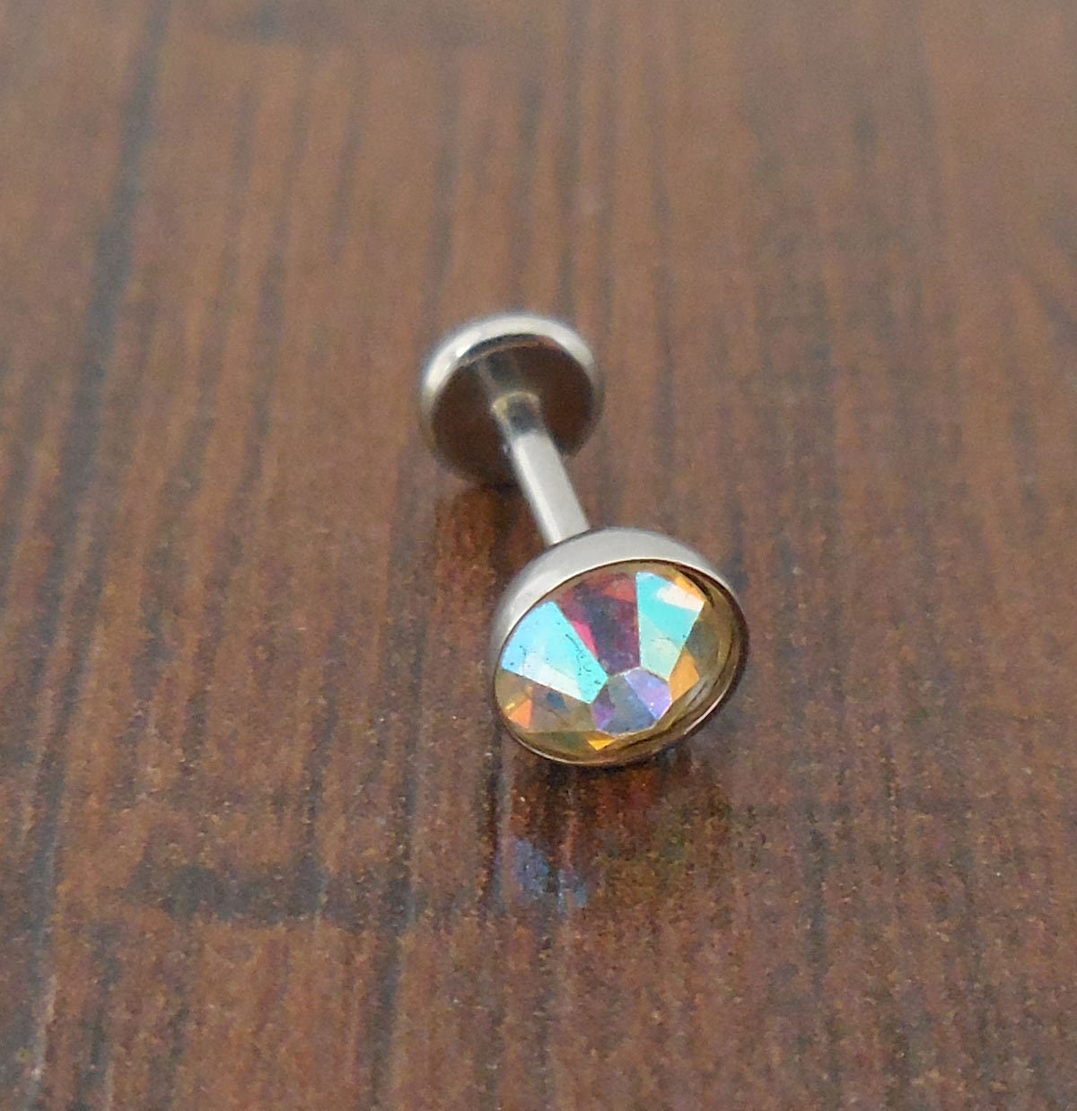 16g 2, 3, 4 or 5mm AB Aurora Borealis 6mm or 8mm Thread less Push Pin Triple Forward Helix Earring Cartilage Labret Stainless Nose Ring