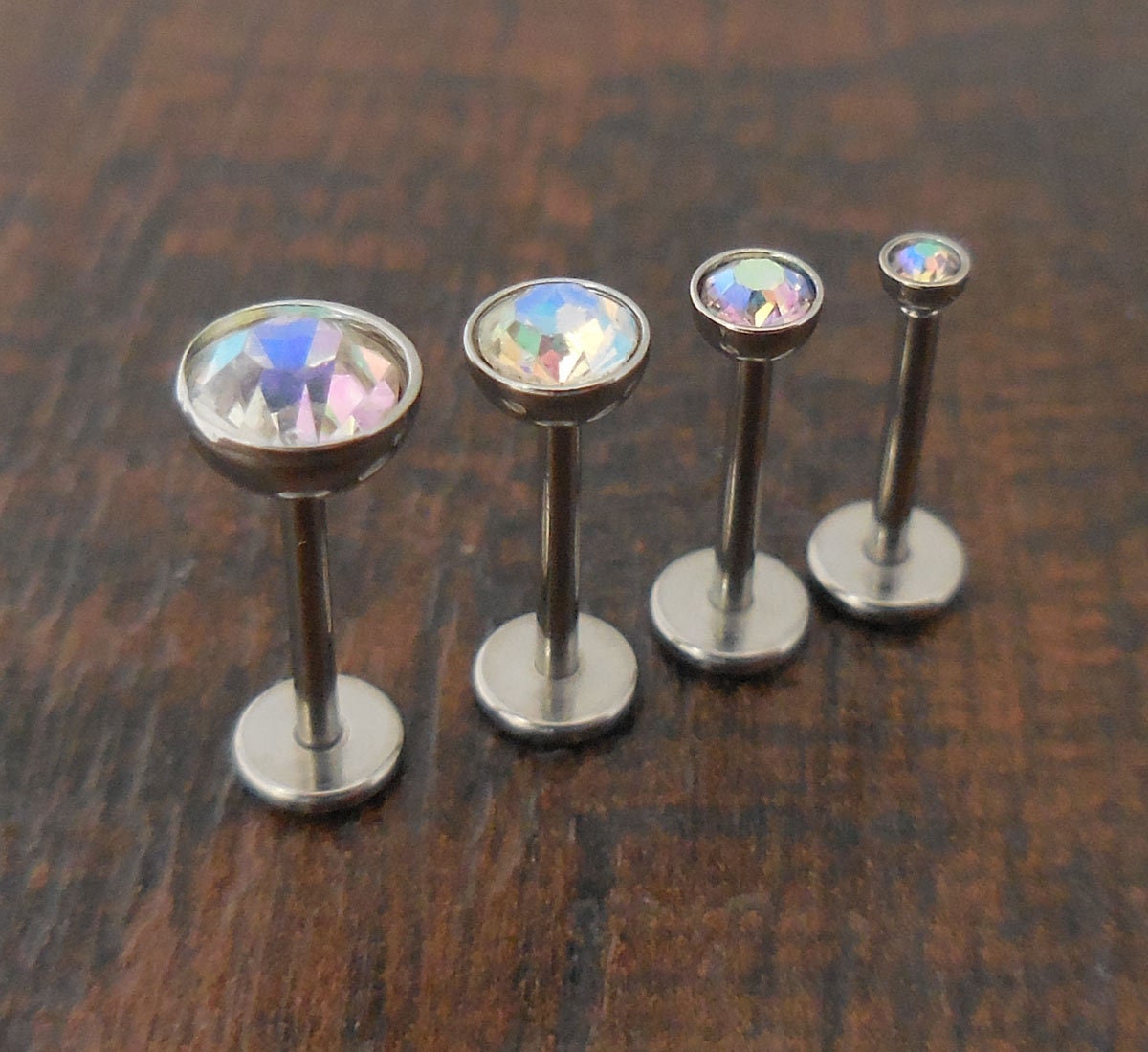 AB Aurora Borealis 6mm or 8mm 18g 2, 3, 4 or 5mm Thread less Push Pin Tragus Triple Helix Earring Cartilage Labret Stainless Nose Ring