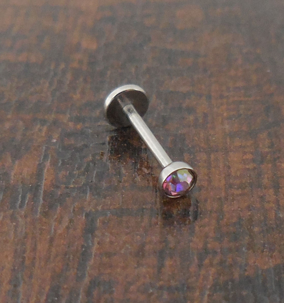 AB Aurora Borealis 6mm or 8mm 18g 2, 3, 4 or 5mm Thread less Push Pin Tragus Triple Helix Earring Cartilage Labret Stainless Nose Ring