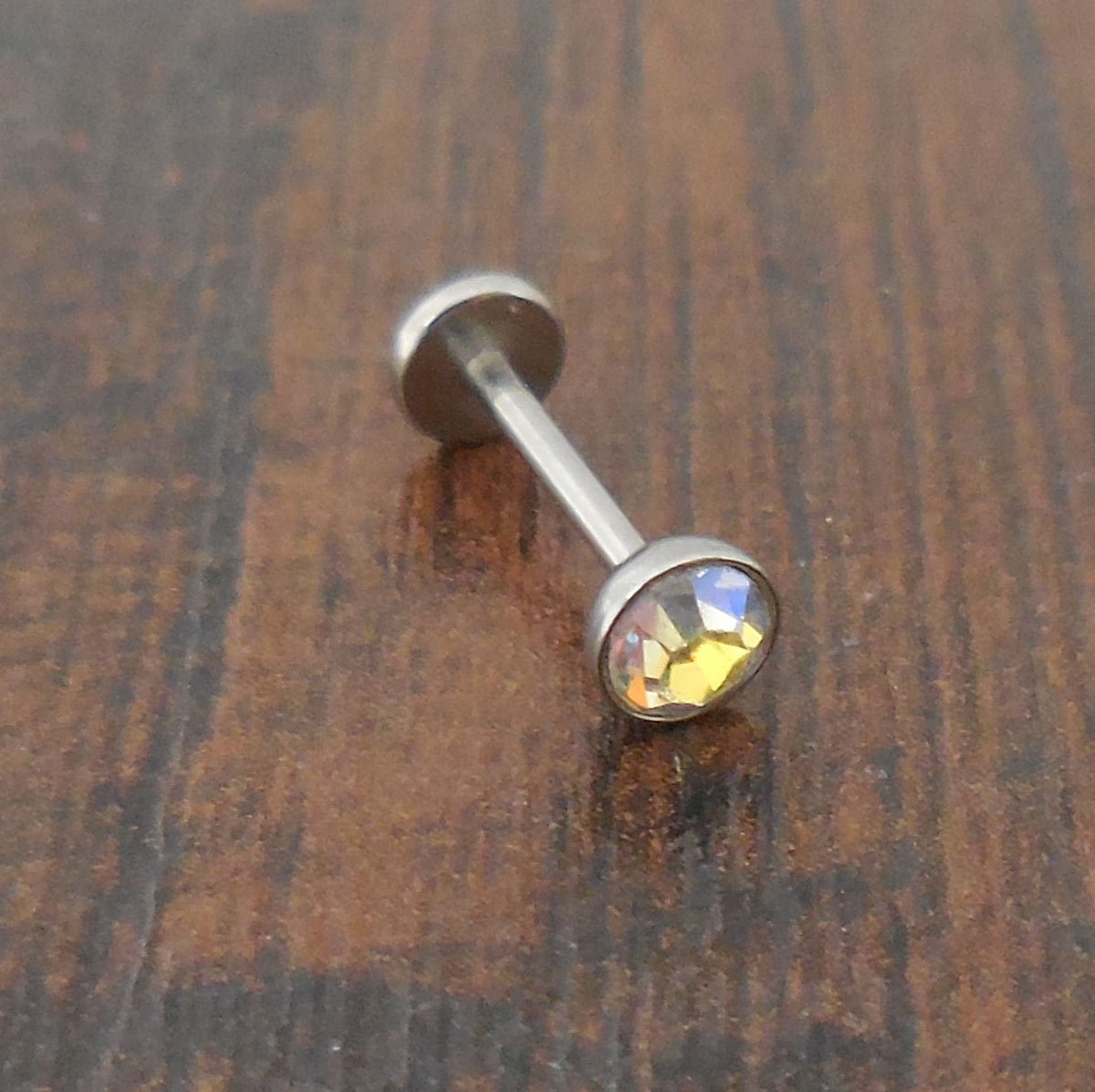 AB Aurora Borealis 6mm or 8mm 18g 2, 3, 4 or 5mm Thread less Push Pin Tragus Triple Helix Earring Cartilage Labret Stainless Nose Ring