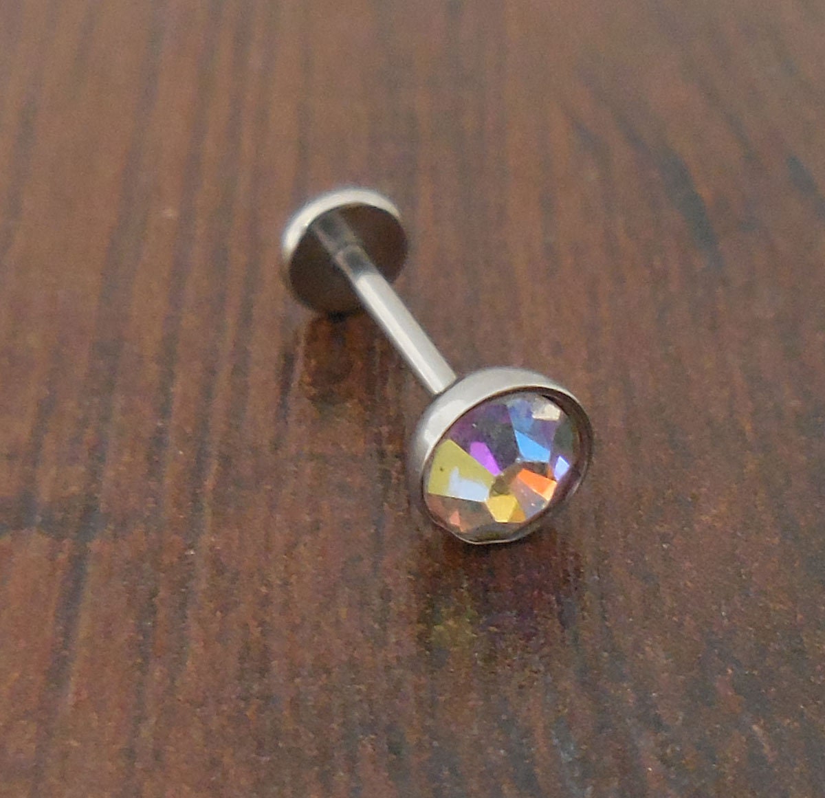 AB Aurora Borealis 6mm or 8mm 18g 2, 3, 4 or 5mm Thread less Push Pin Tragus Triple Helix Earring Cartilage Labret Stainless Nose Ring