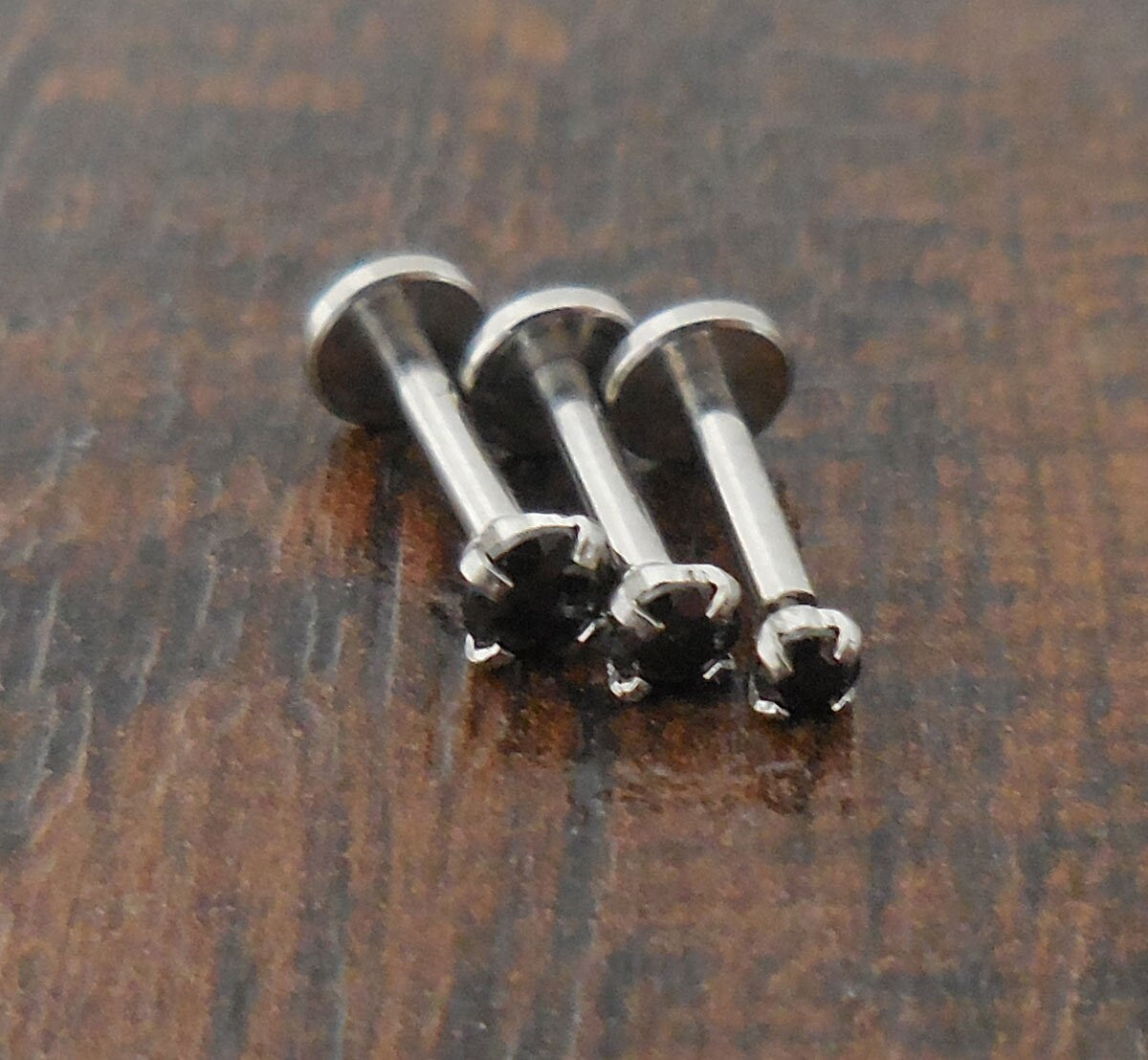 16g Threadless Push Pin Labret Black CZ Triple Helix Cartilage Nose Ring