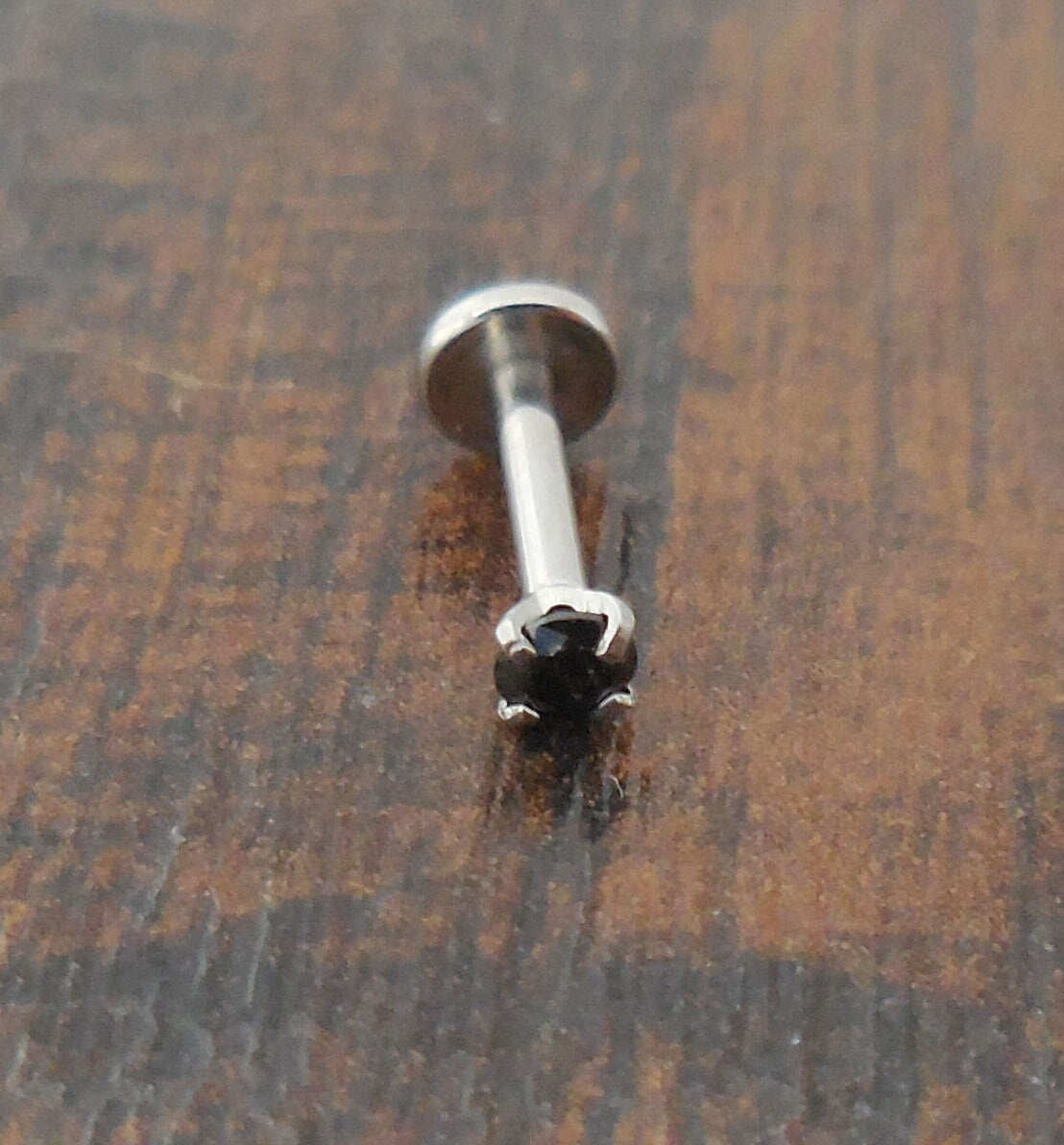 16g Threadless Push Pin Labret Black CZ Triple Helix Cartilage Nose Ring