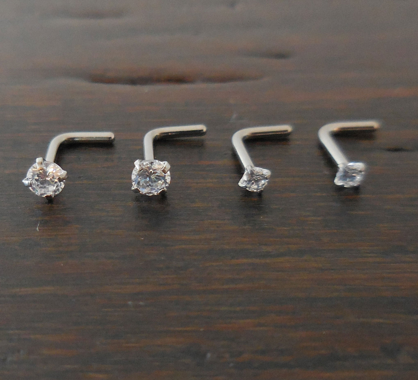 Pair 2mm or 3mm Prong Set Screws Nose Rings Many Colors Stainless Steel Blue Red Pink AB Crystal L Shape 20G or 18G