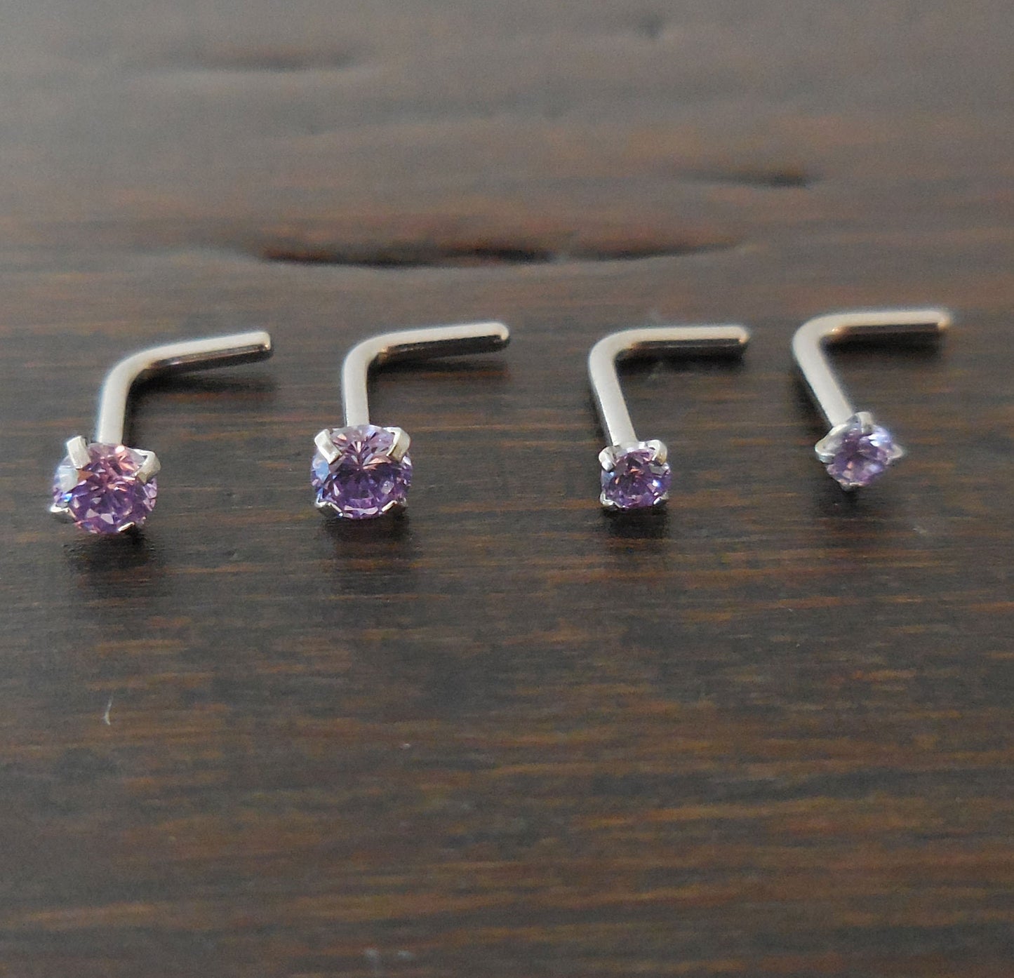 Pair 2mm or 3mm Prong Set Screws Nose Rings Many Colors Stainless Steel Blue Red Pink AB Crystal L Shape 20G or 18G