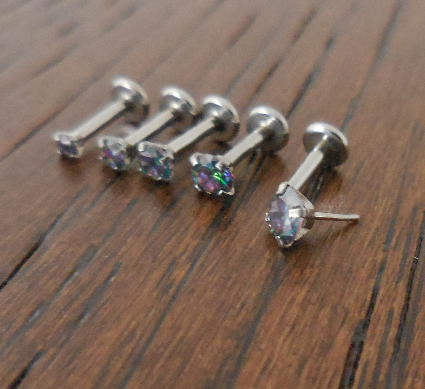 16g 2-4mm 6mm-8mm Threadless Push Pin Triple Helix Rainbow Ring Cartilage Earrings Prong Set