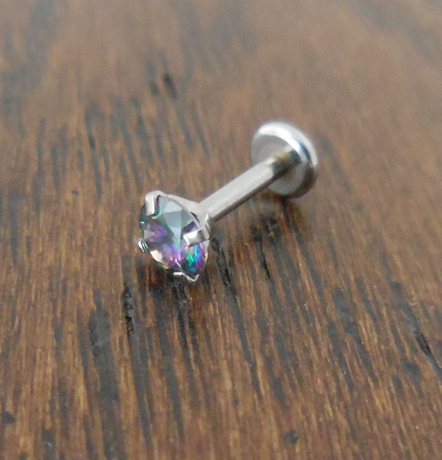 16g 2-4mm Tragus 6mm-8mm Threadless Push Pin Labret Triple Forward Helix Rainbow CZ Stone Ring Cartilage Earrings Stainless Prong Set