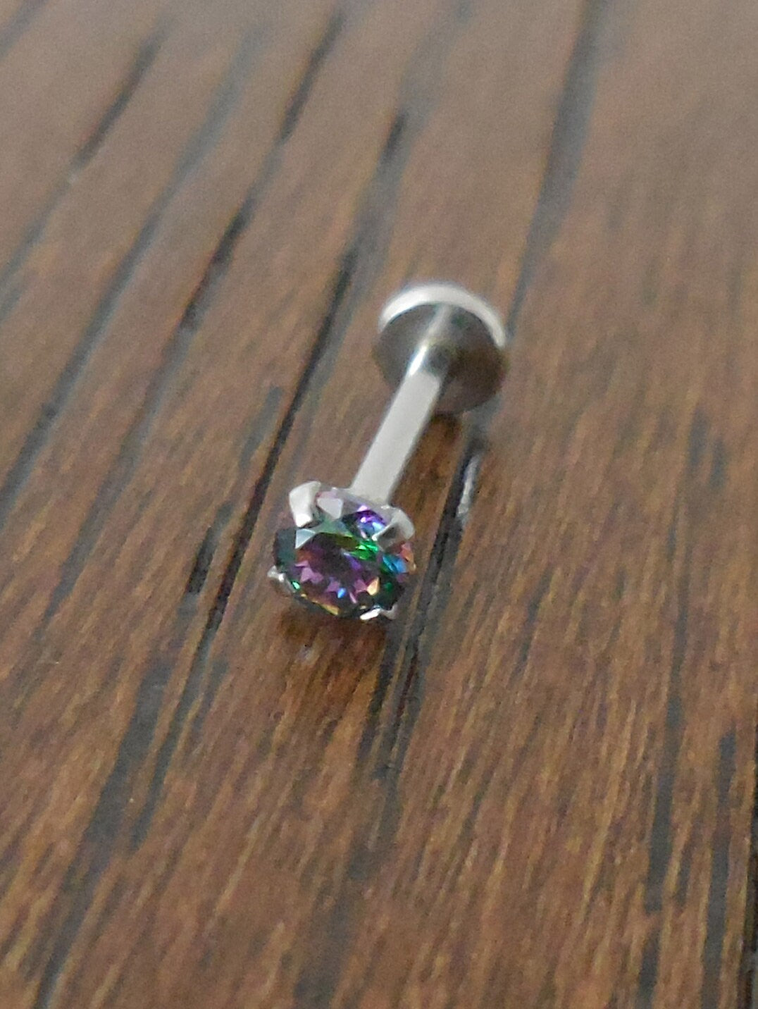 18G 2-4mm Tragus Rainbow Prong Set CZ Stone Threadless 6mm-8mm Push Pin Triple Forward Helix Nose Ring Labret Lip Earrings Stainless Steel