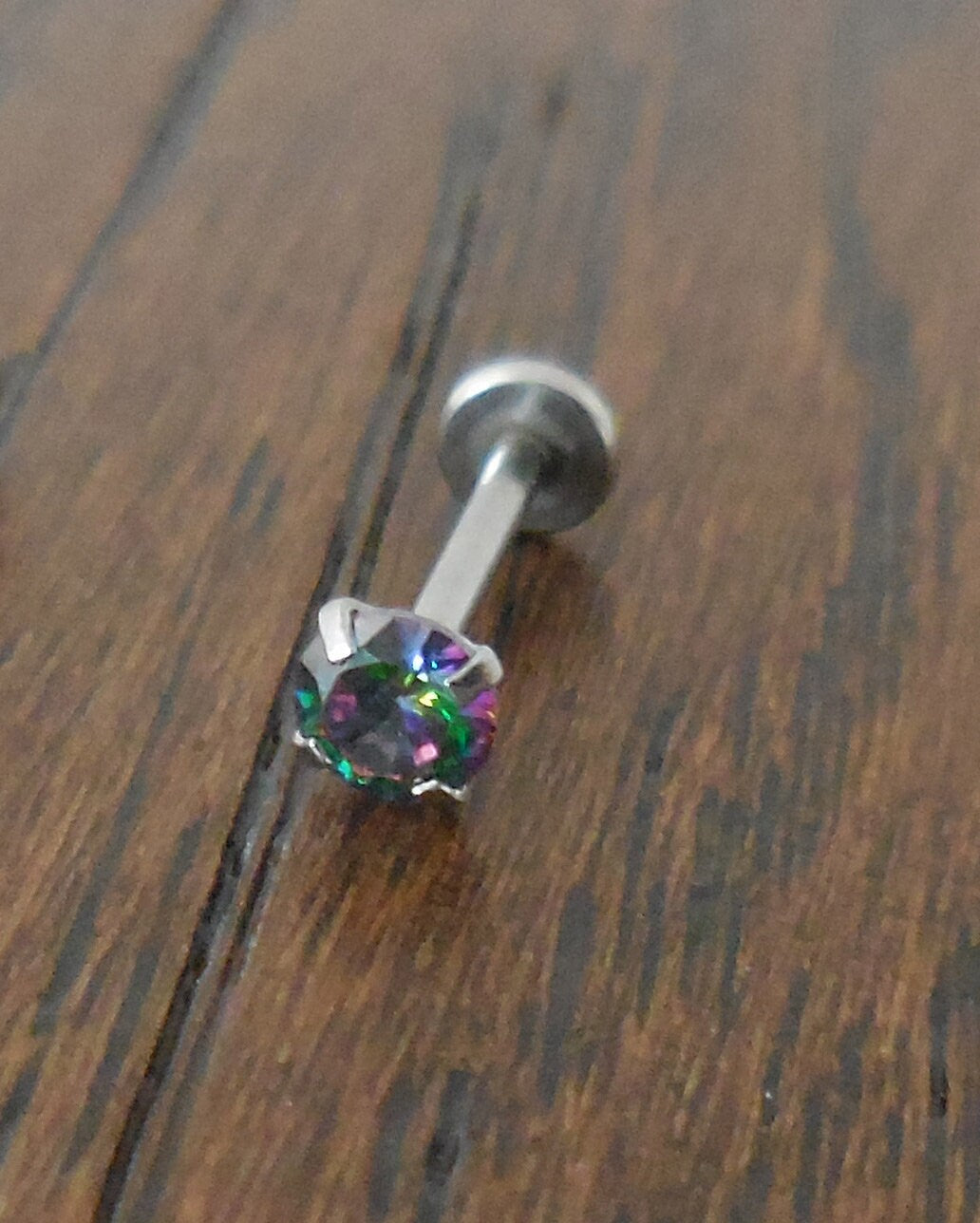 18G 2-4mm Tragus Rainbow Prong Set CZ Stone Threadless 6mm-8mm Push Pin Triple Forward Helix Nose Ring Labret Lip Earrings Stainless Steel