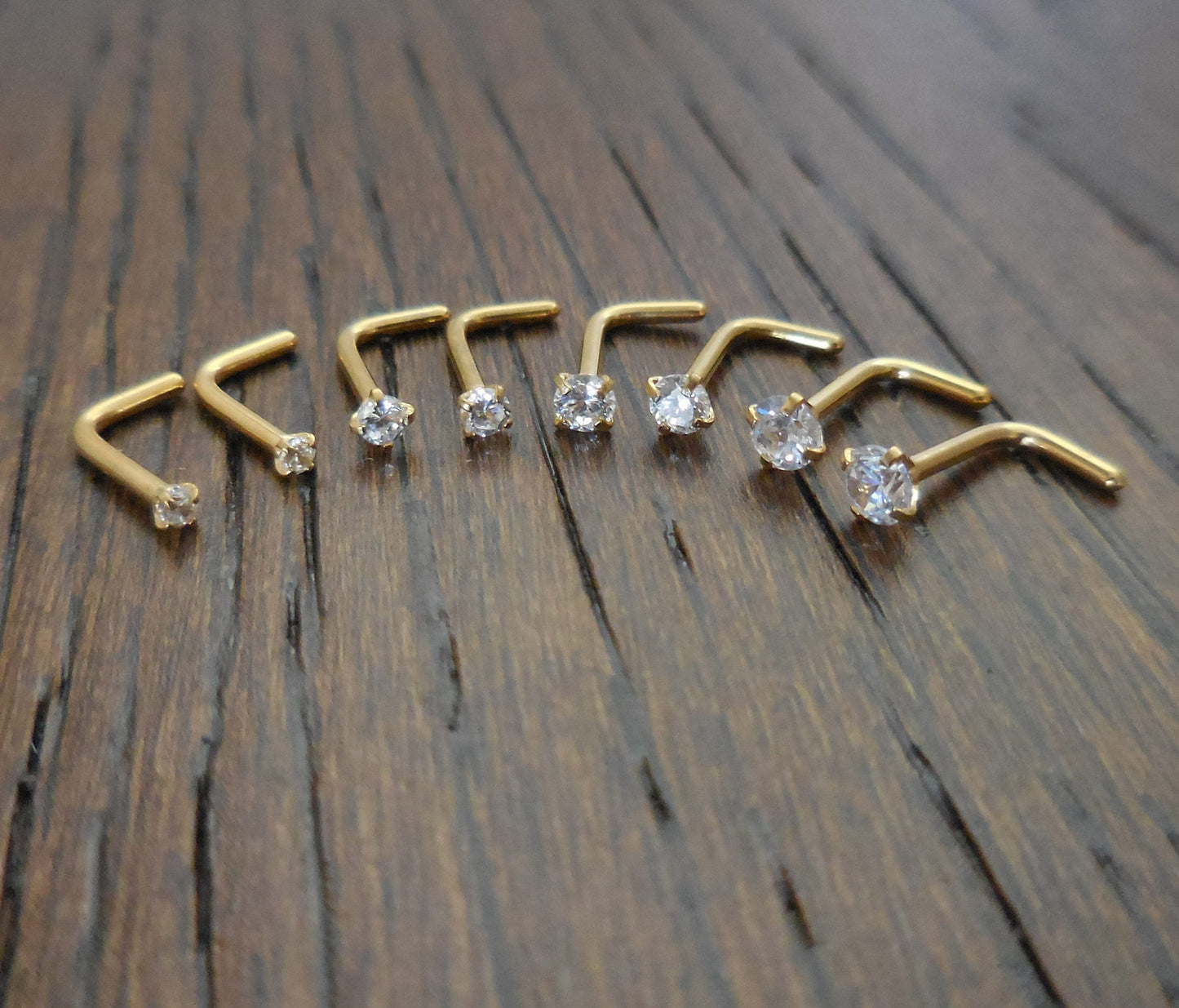 Pair 1.5, 2, 2.5 or 3mm Prong Set Screws Rings Bones Stainless Steel Nose L Shape Bend Titanium Stud Gold Tone 20G or 18G
