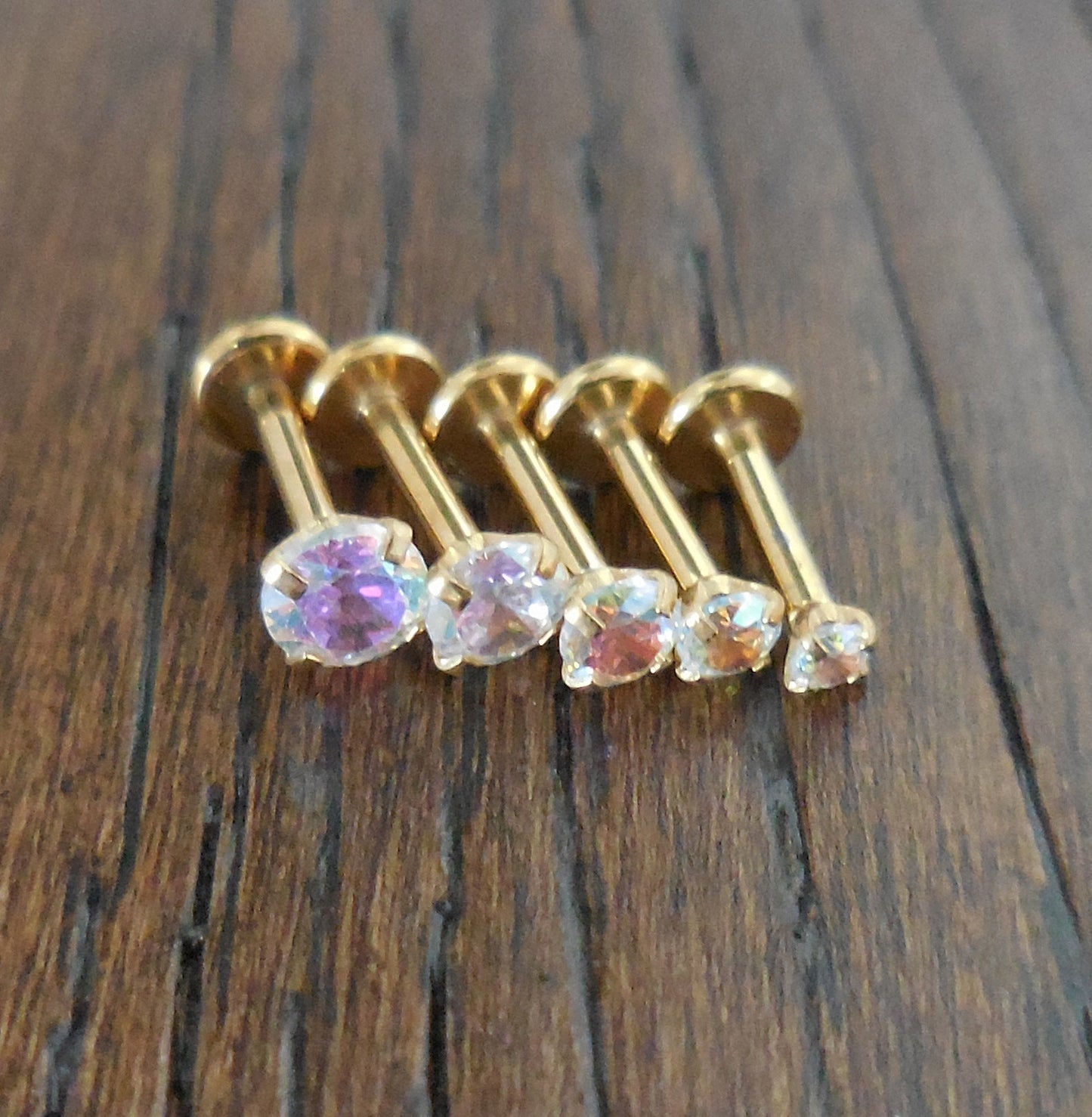 16g Tragus AB Crystal Push Pin Nose Ring Earrings