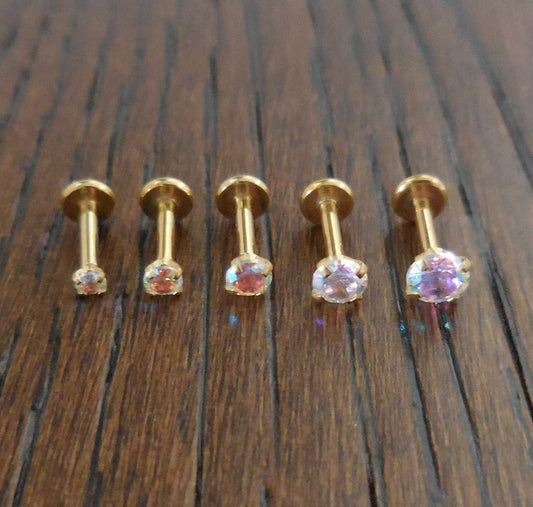 16g Tragus AB Crystal Push Pin Nose Ring Earrings