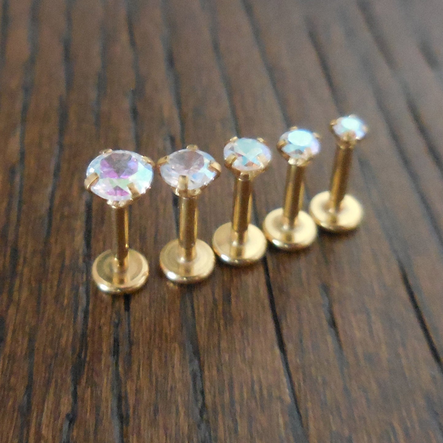 16g Tragus AB Crystal Push Pin Nose Ring Earrings