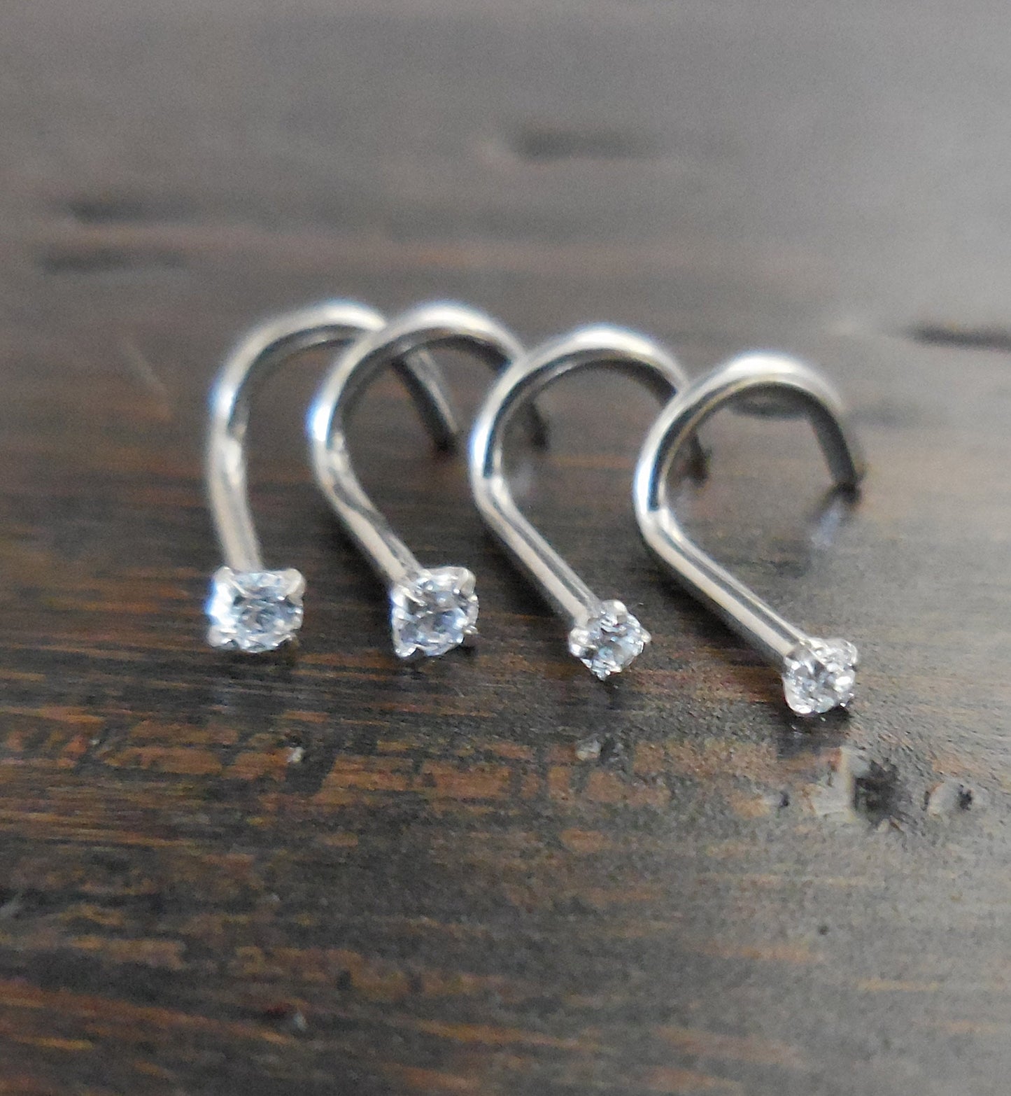 Pair 18G or 20G Stainless Steel Gold Tone Titanium Anodized Nose Screws Rings Clear Prong Set CZ Stone 1.5,2,2.5,3mm Ring Stud