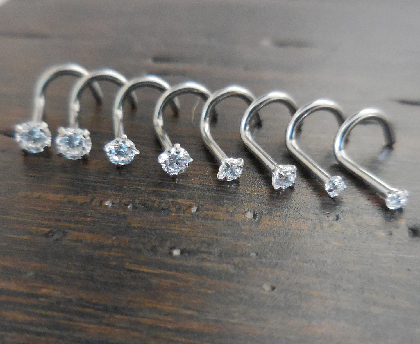 Pair 18G or 20G Stainless Steel Gold Tone Titanium Anodized Nose Screws Rings Clear Prong Set CZ Stone 1.5,2,2.5,3mm Ring Stud