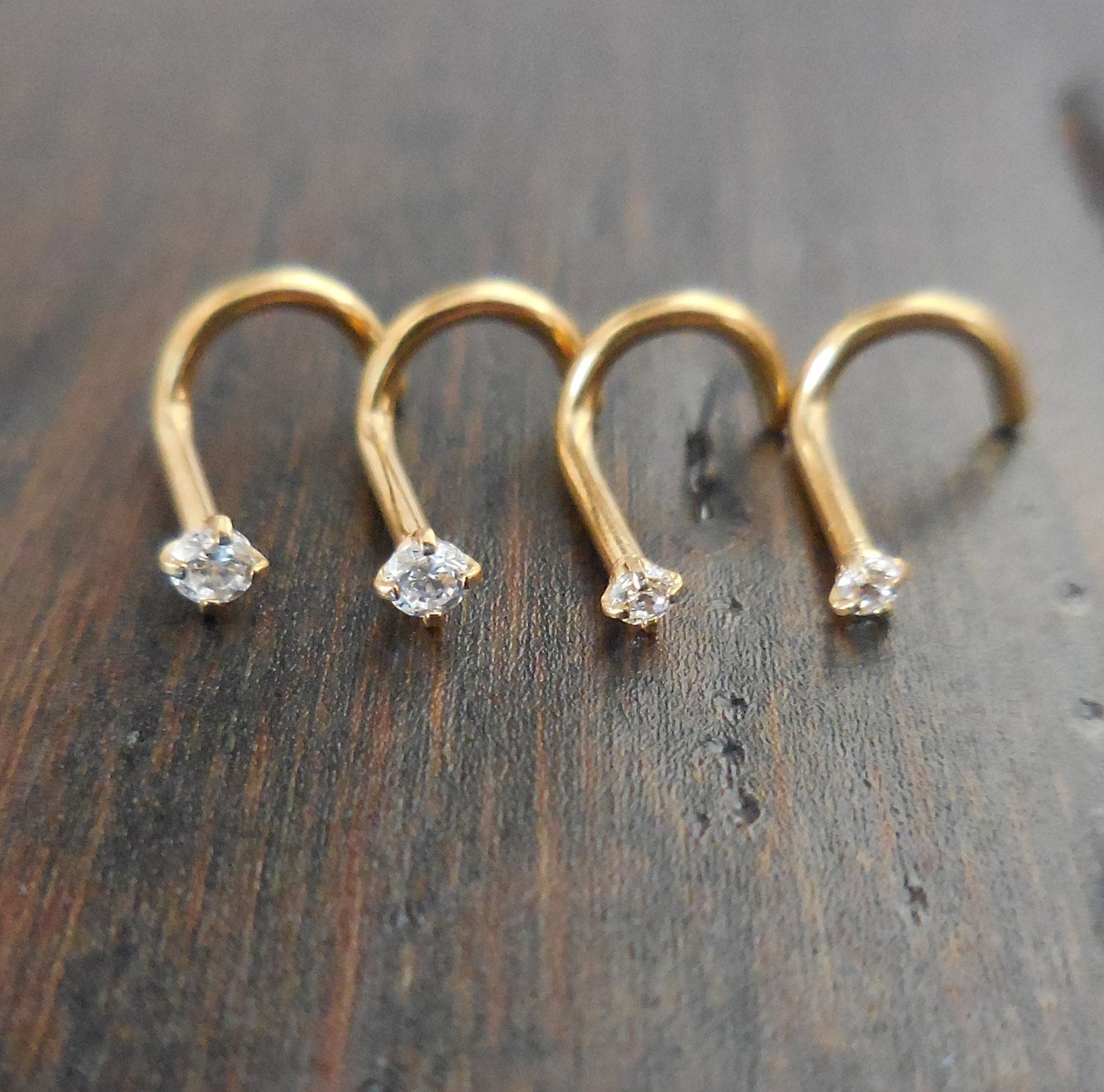 Pair 18G or 20G Stainless Steel Gold Tone Titanium Anodized Nose Screws Rings Clear Prong Set CZ Stone 1.5,2,2.5,3mm Ring Stud