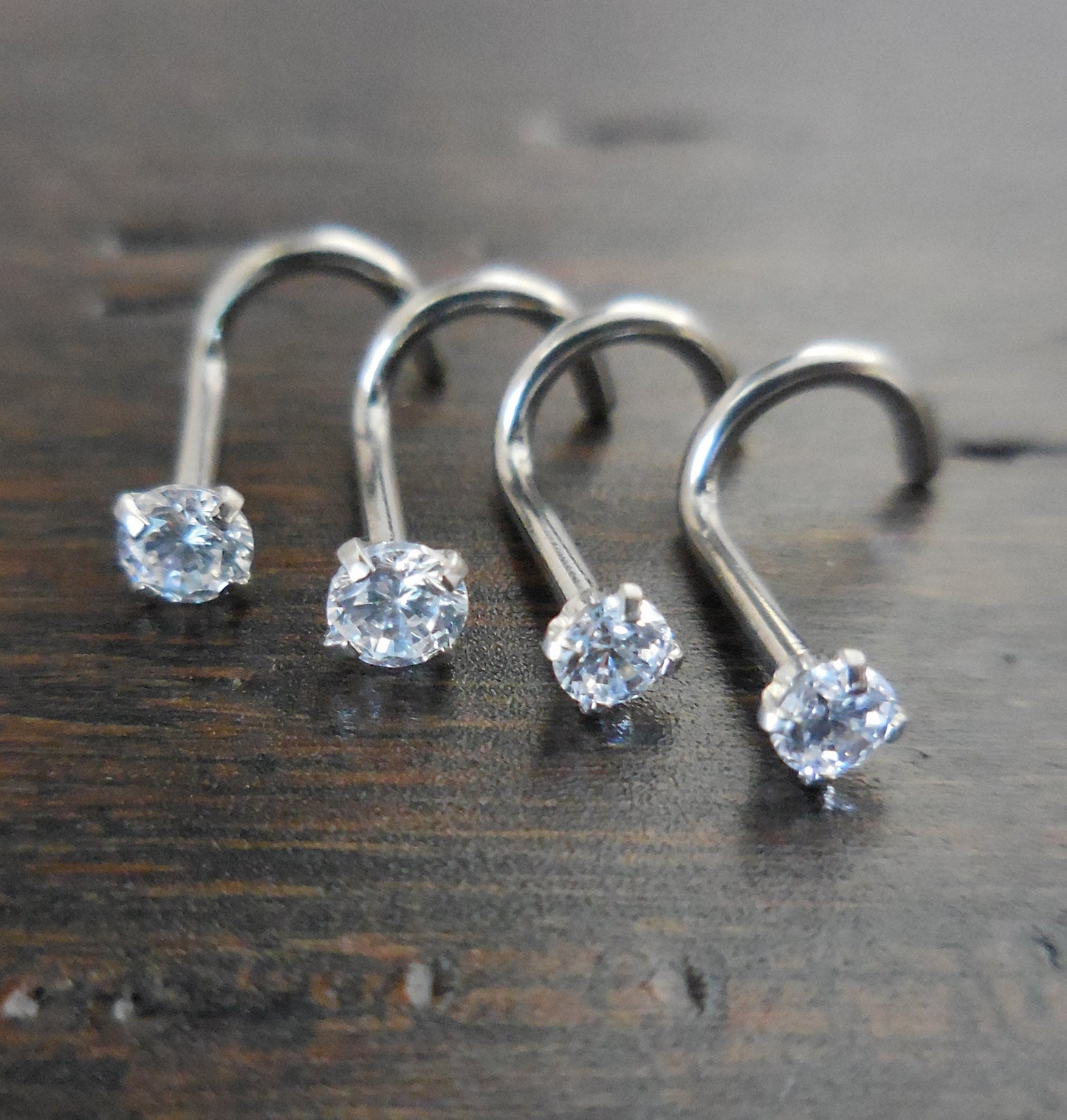 Pair 18G or 20G Stainless Steel Gold Tone Titanium Anodized Nose Screws Rings Clear Prong Set CZ Stone 1.5,2,2.5,3mm Ring Stud