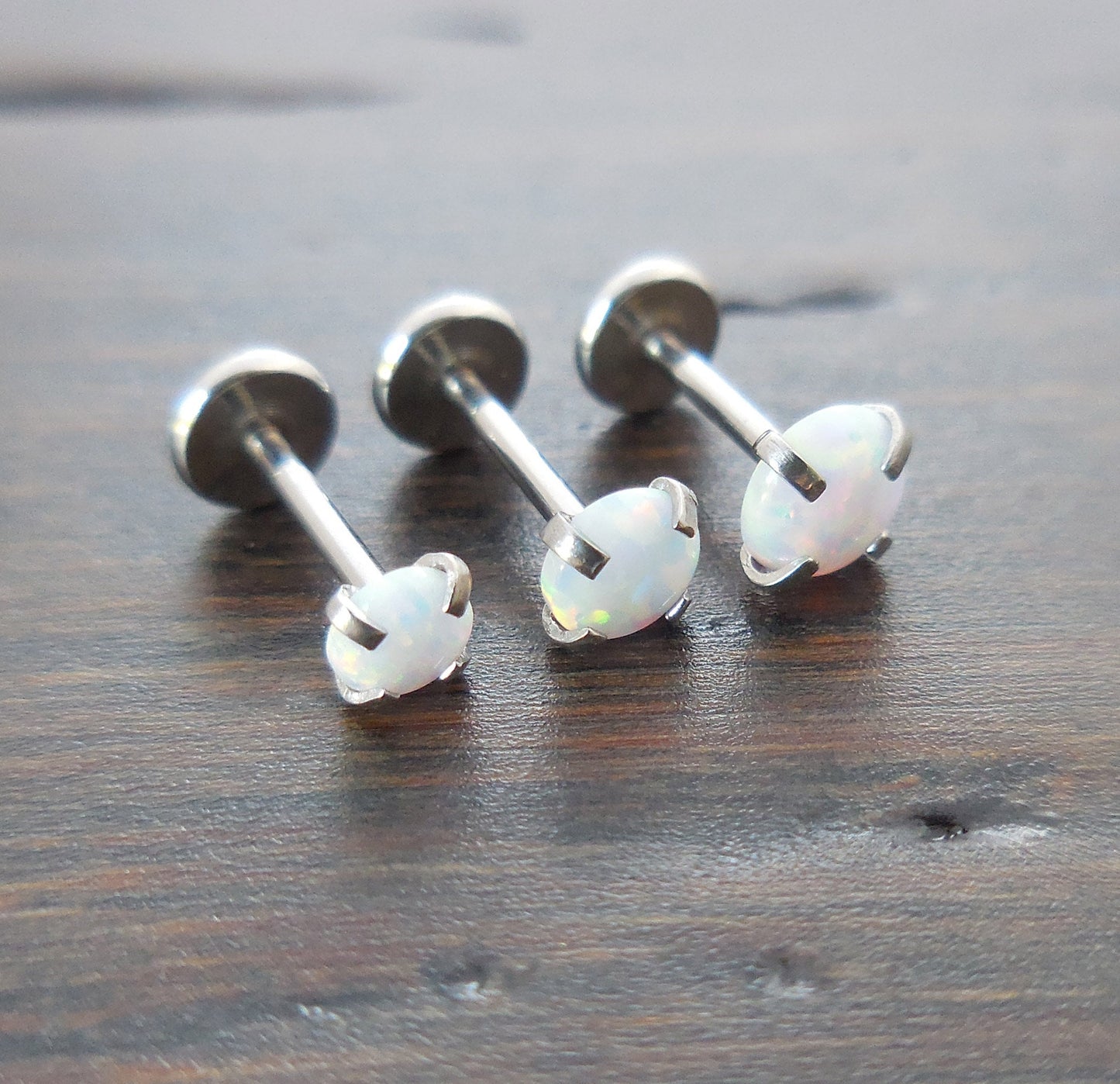 20G 2-4mm Stainless Steel Nose Ring Labret Lip Lobe Earrings Tragus Threadless 6mm-8mm White Opal Push Pin Triple Forward Helix