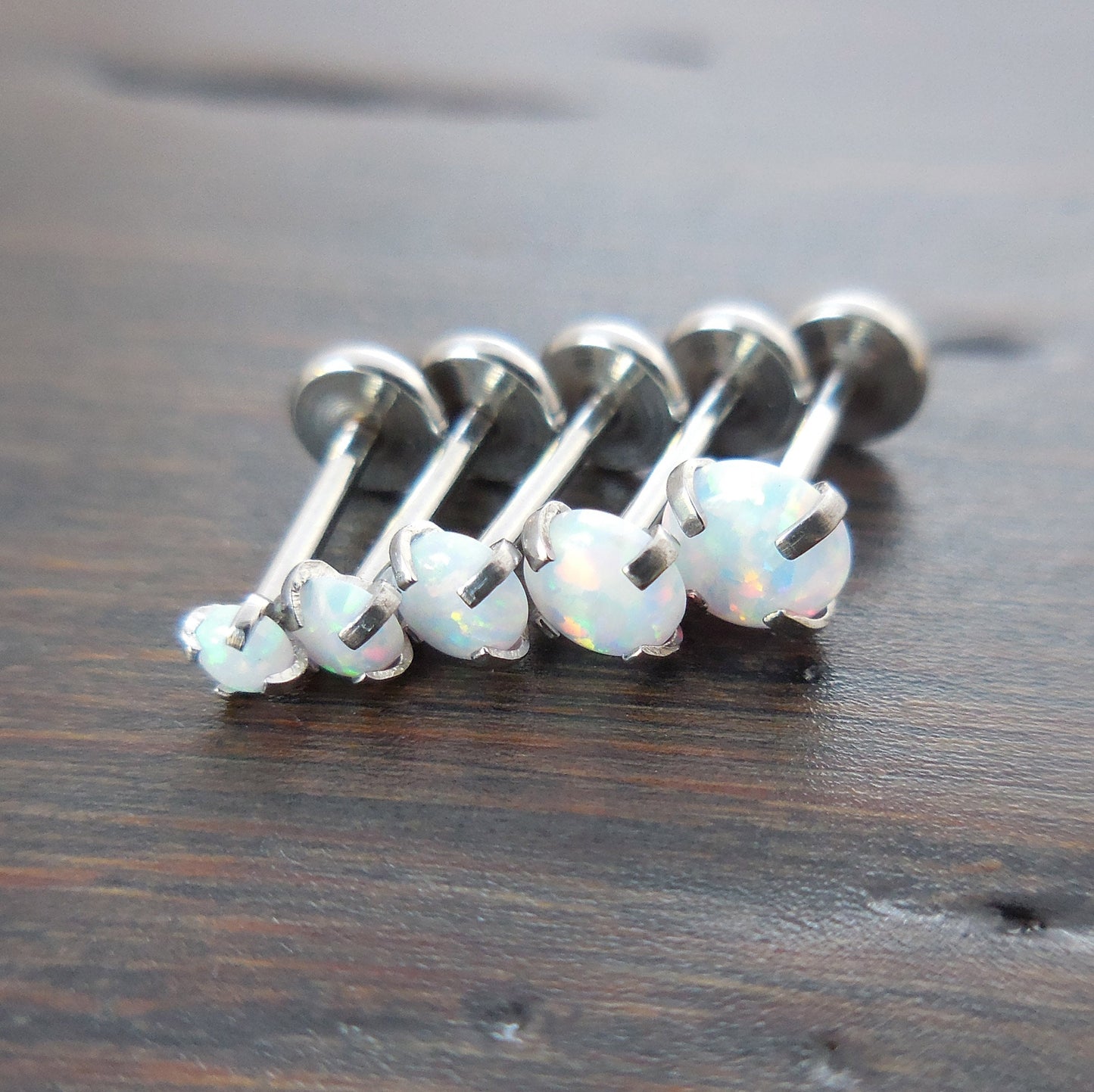 20G 2-4mm Stainless Steel Nose Ring Labret Lip Lobe Earrings Tragus Threadless 6mm-8mm White Opal Push Pin Triple Forward Helix