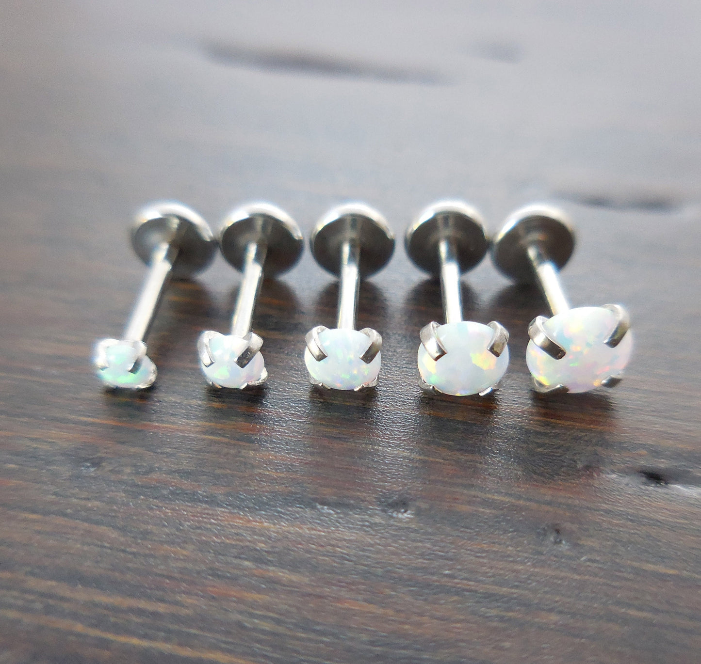 20G 2-4mm Stainless Steel Nose Ring Labret Lip Lobe Earrings Tragus Threadless 6mm-8mm White Opal Push Pin Triple Forward Helix