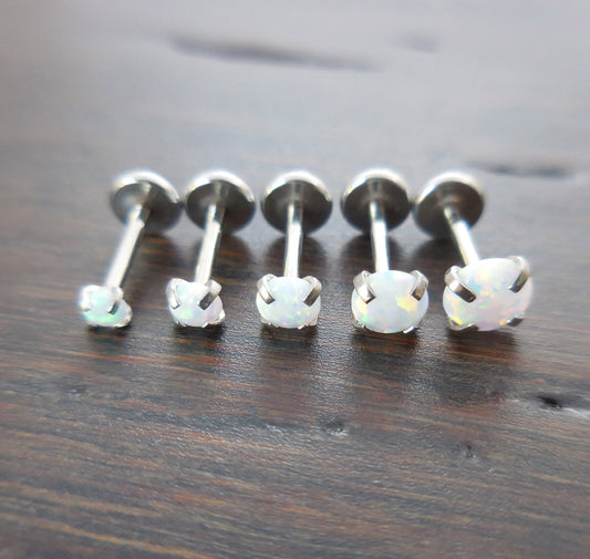 20G 2-4mm Stainless Steel Nose Ring Labret Lip Lobe Earrings Tragus Threadless 6mm-8mm White Opal Push Pin Triple Forward Helix