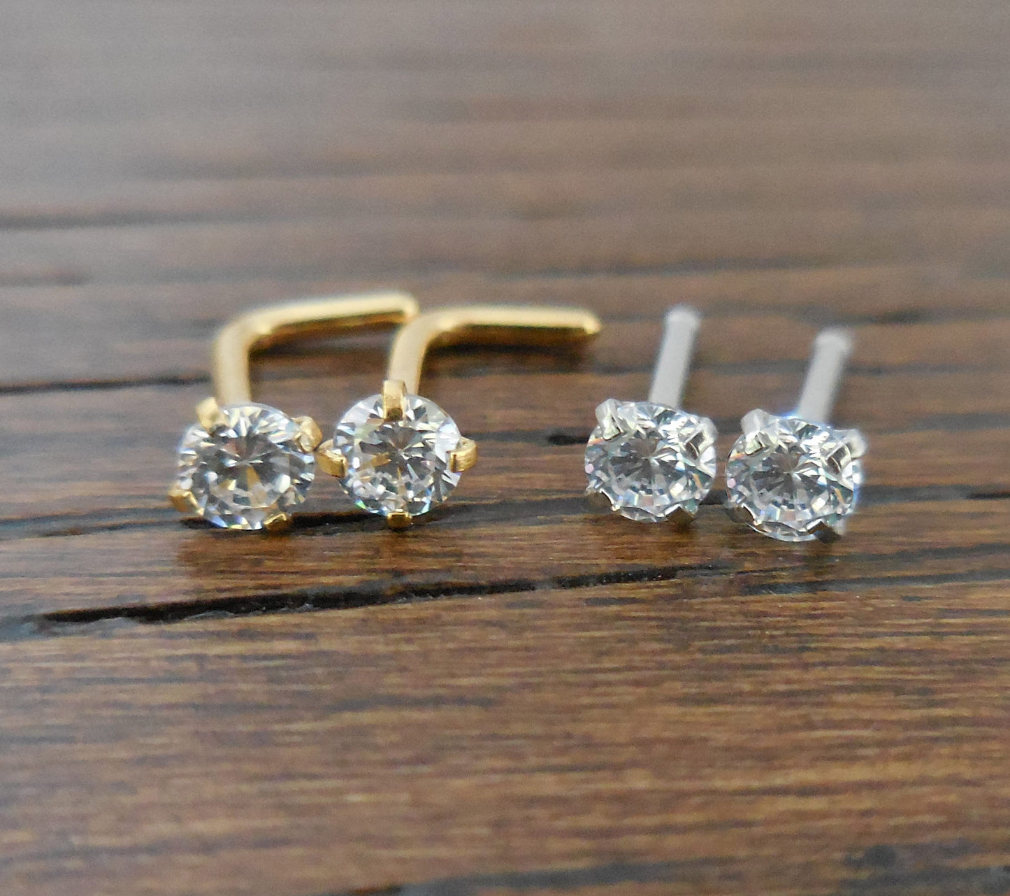 Pair 1.5, 2, 2.5 or 3mm Prong Set Screws Rings Bones Stainless Steel Nose L Shape Bend Titanium Stud Gold Tone 20G or 18G