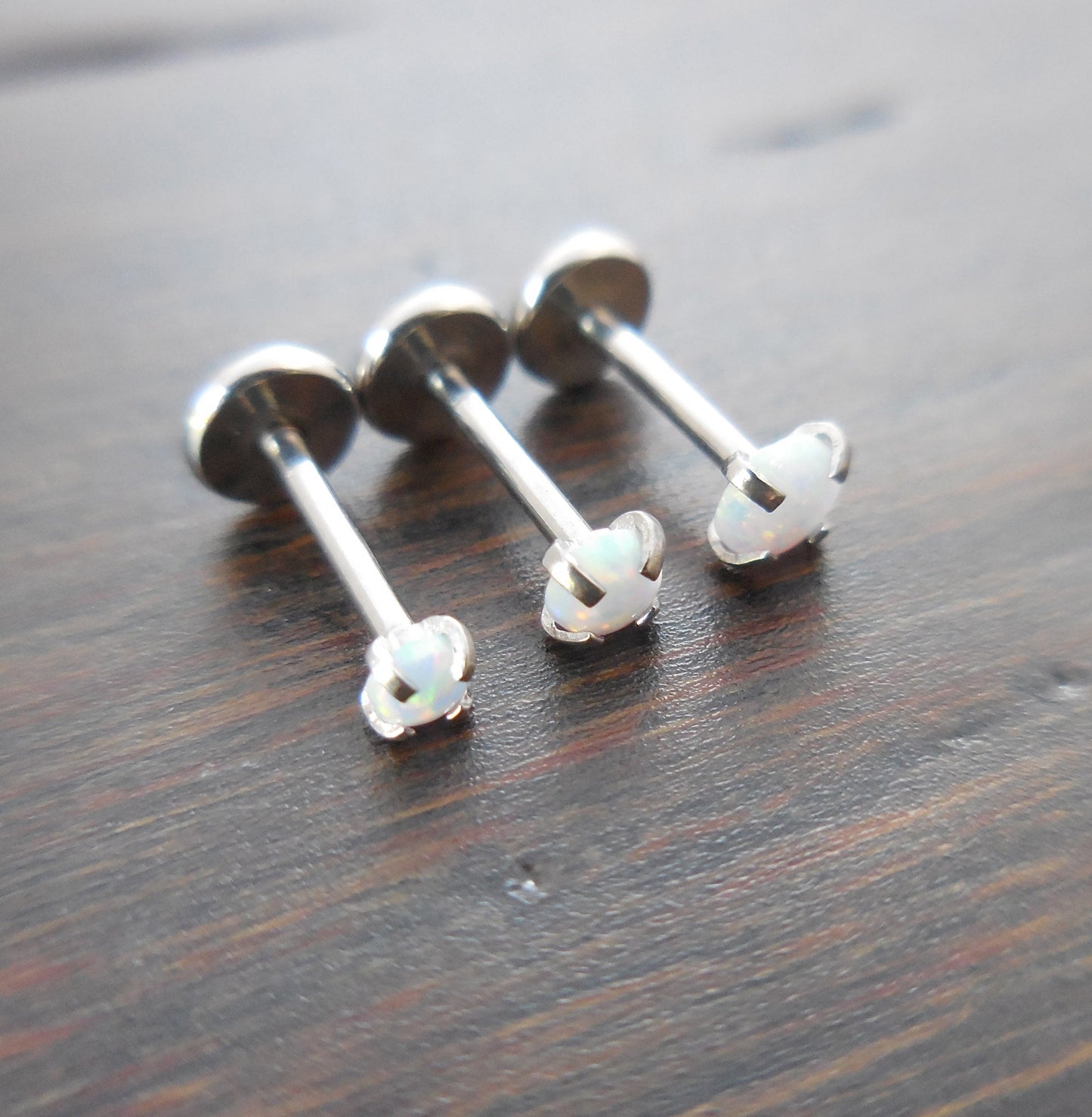 20G 2-4mm Stainless Steel Nose Ring Labret Lip Lobe Earrings Tragus Threadless 6mm-8mm White Opal Push Pin Triple Forward Helix