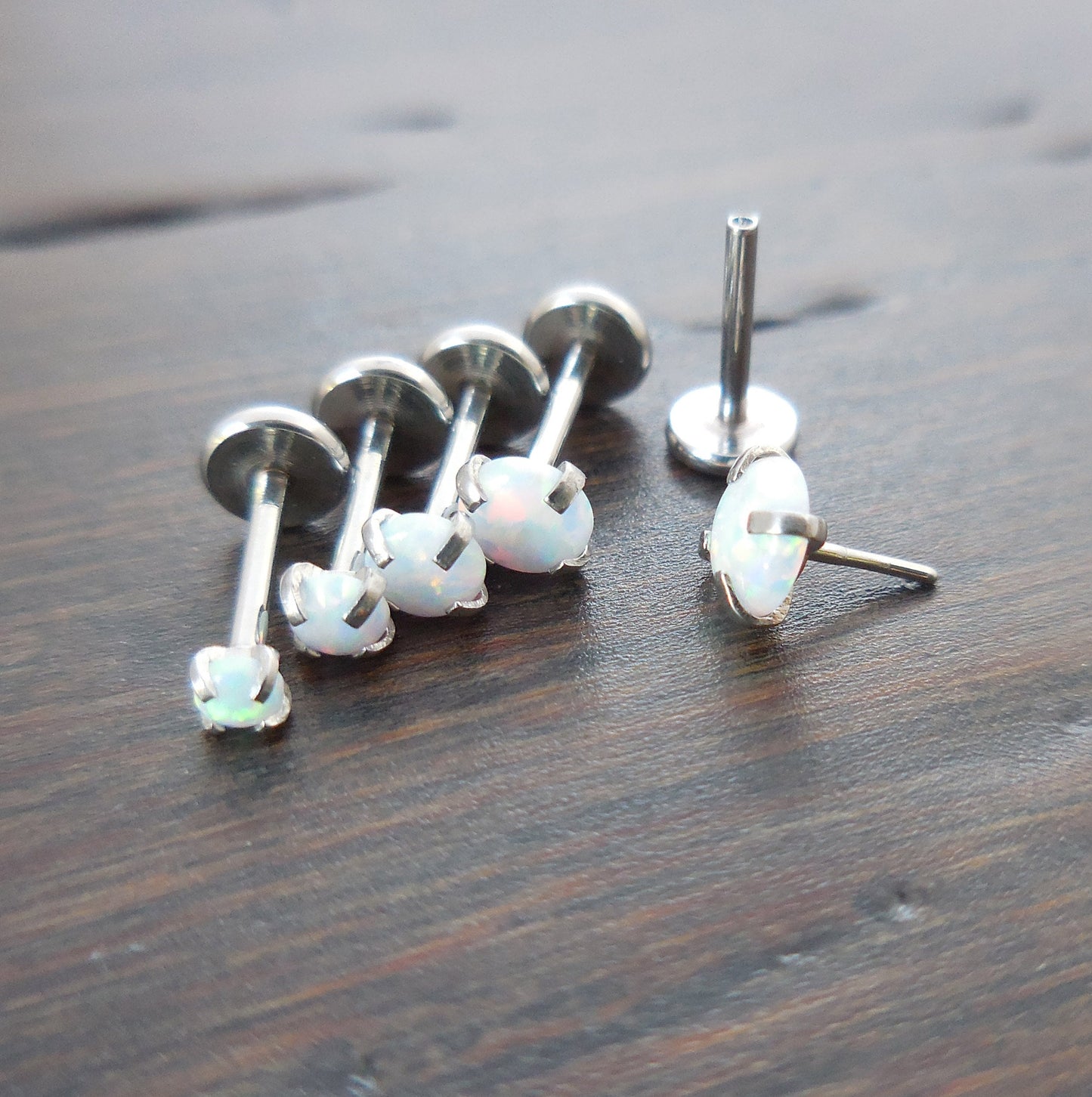 20G 2-4mm Stainless Steel Nose Ring Labret Lip Lobe Earrings Tragus Threadless 6mm-8mm White Opal Push Pin Triple Forward Helix