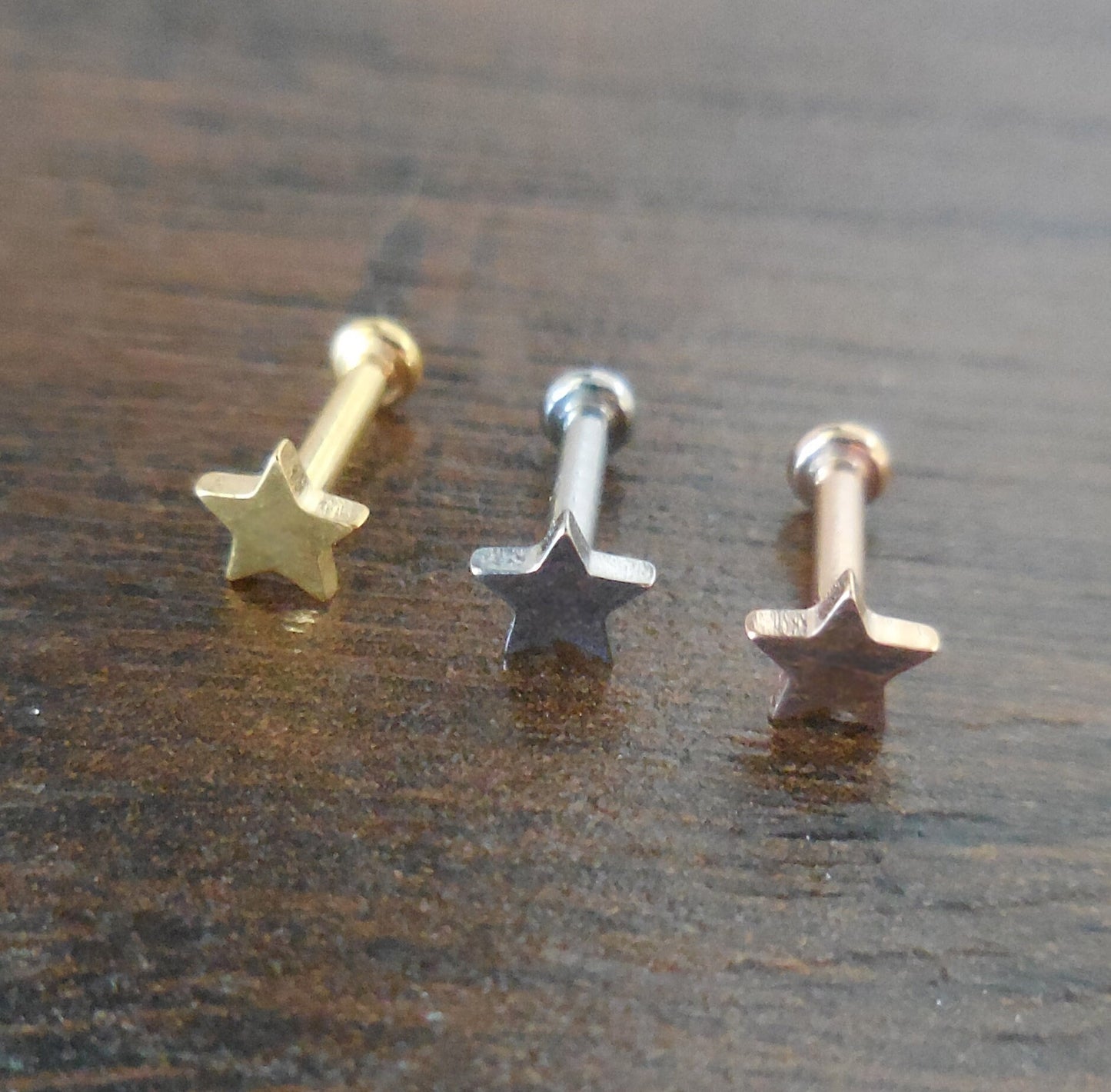 16G, 18G, 20G Cartilage Earring Threadless FlatBack Mini Star Labret Stud Tragus Helix Push Pin Conch Earrings Gold Tone Rose Stud